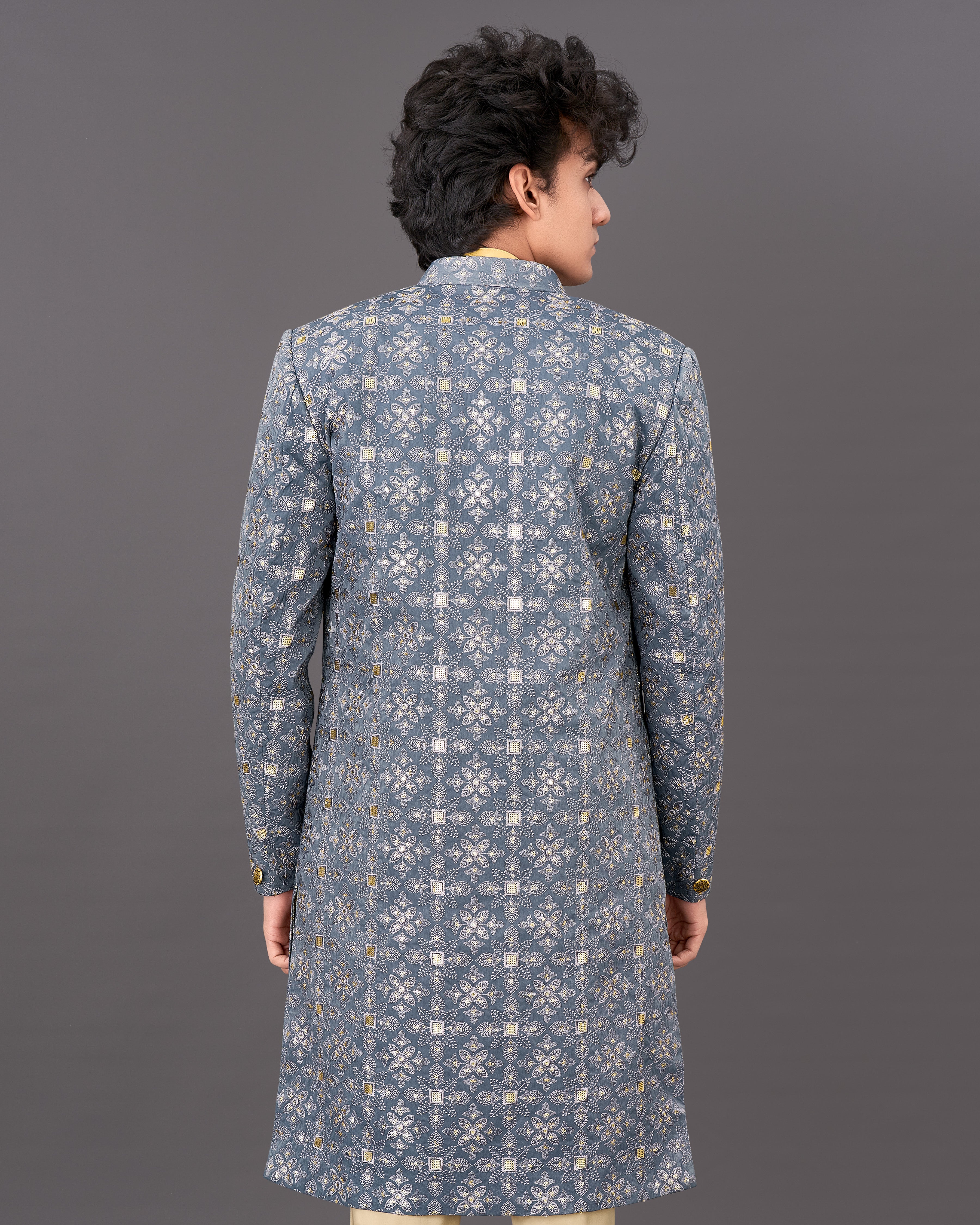 Dolphin Blue and Sequence Embroidered Sherwani with Kurta and Pants Set SHR040-SRW24-36, SHR040-SRW24-38, SHR040-SRW24-40, SHR040-SRW24-42, SHR040-SRW24-44, SHR040-SRW24-46, SHR040-SRW24-48, SHR040-SRW24-50, SHR040-SRW24-52, SHR040-SRW24-54, SHR040-SRW24-56, SHR040-SRW24-58, SHR040-SRW24-60