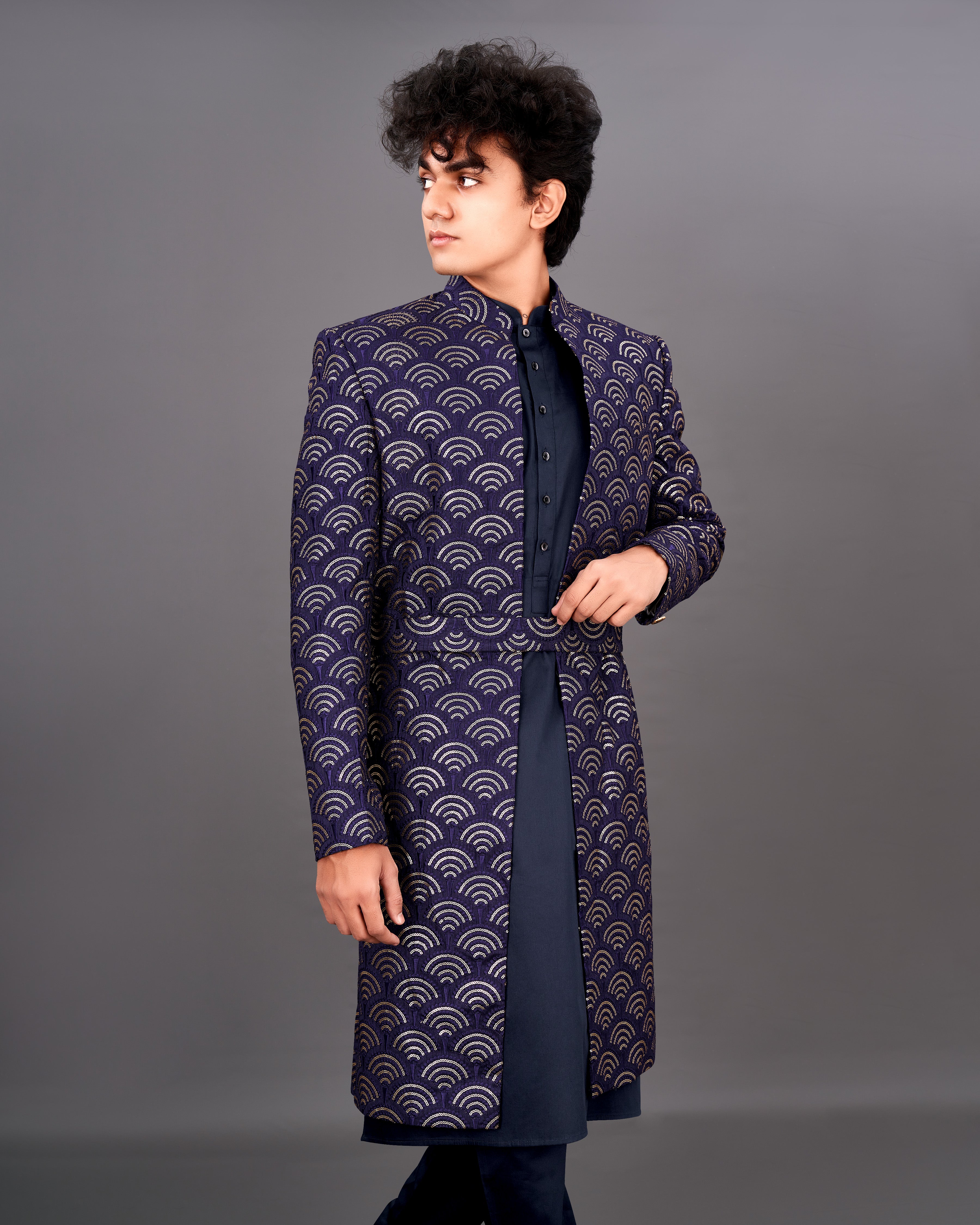 Baltic Sea Blue Sequence Embroidered Sherwani with Kurta and Pants Set SHR041-SRW29-36, SHR041-SRW29-38, SHR041-SRW29-40, SHR041-SRW29-42, SHR041-SRW29-44, SHR041-SRW29-46, SHR041-SRW29-48, SHR041-SRW29-50, SHR041-SRW29-52, SHR041-SRW29-54, SHR041-SRW29-56, SHR041-SRW29-58, SHR041-SRW29-60