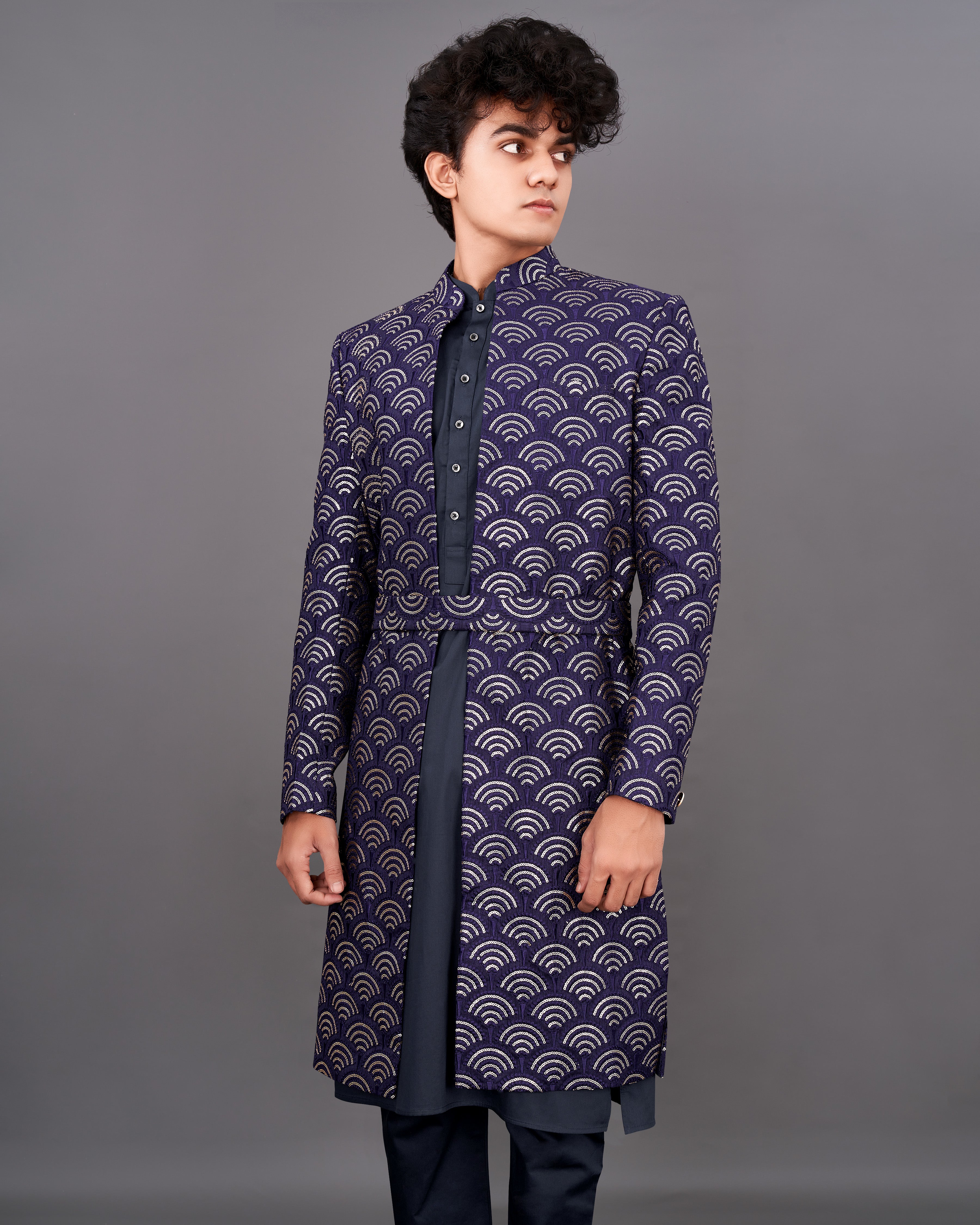 Baltic Sea Blue Sequence Embroidered Sherwani with Kurta and Pants Set SHR041-SRW29-36, SHR041-SRW29-38, SHR041-SRW29-40, SHR041-SRW29-42, SHR041-SRW29-44, SHR041-SRW29-46, SHR041-SRW29-48, SHR041-SRW29-50, SHR041-SRW29-52, SHR041-SRW29-54, SHR041-SRW29-56, SHR041-SRW29-58, SHR041-SRW29-60