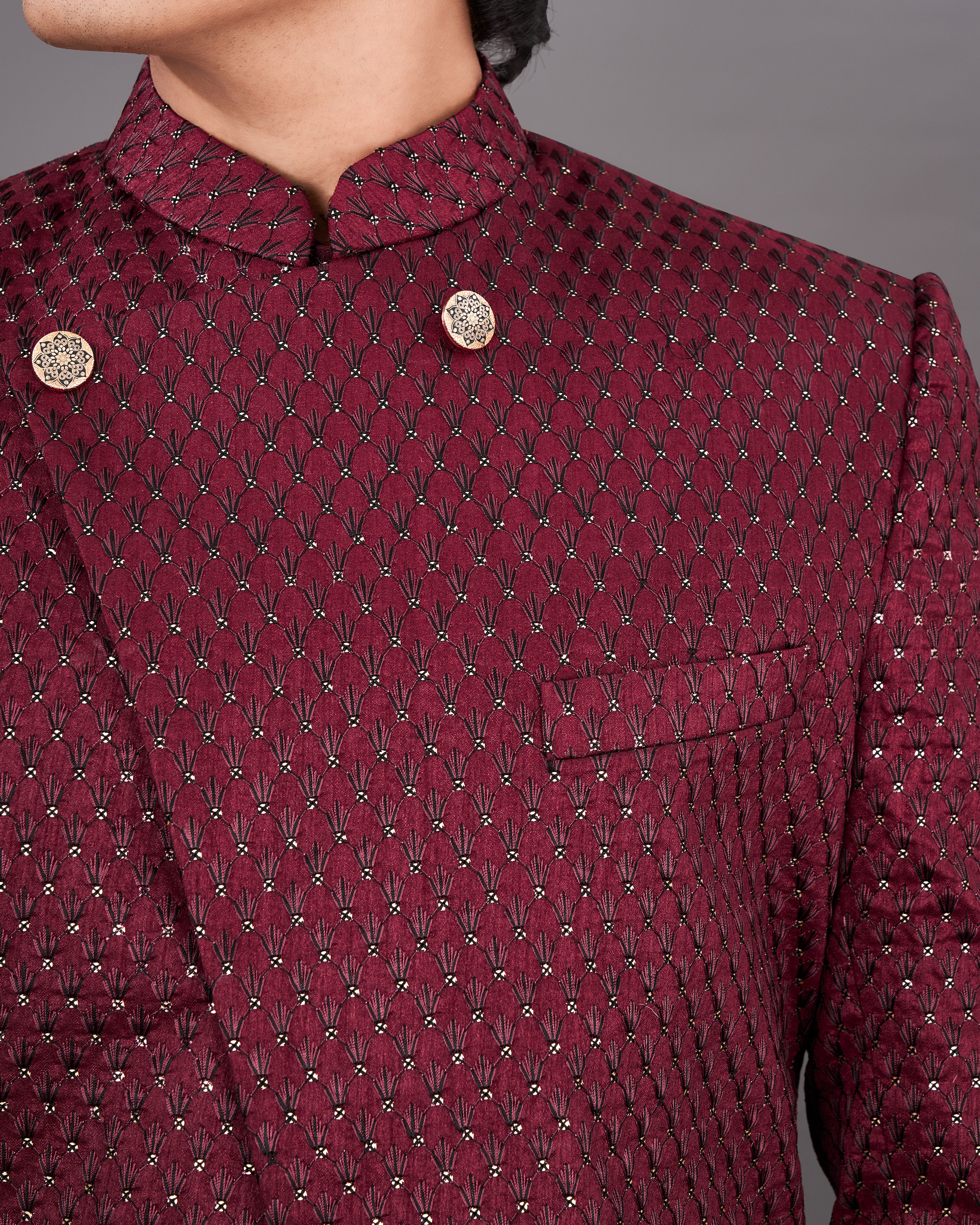 Espresso Maroon and Sequence Embroidered Sherwani with Kurta and Pants Set SHR042-SRW21-36, SHR042-SRW21-38, SHR042-SRW21-40, SHR042-SRW21-42, SHR042-SRW21-44, SHR042-SRW21-46, SHR042-SRW21-48, SHR042-SRW21-50, SHR042-SRW21-52, SHR042-SRW21-54, SHR042-SRW21-56, SHR042-SRW21-58, SHR042-SRW21-60