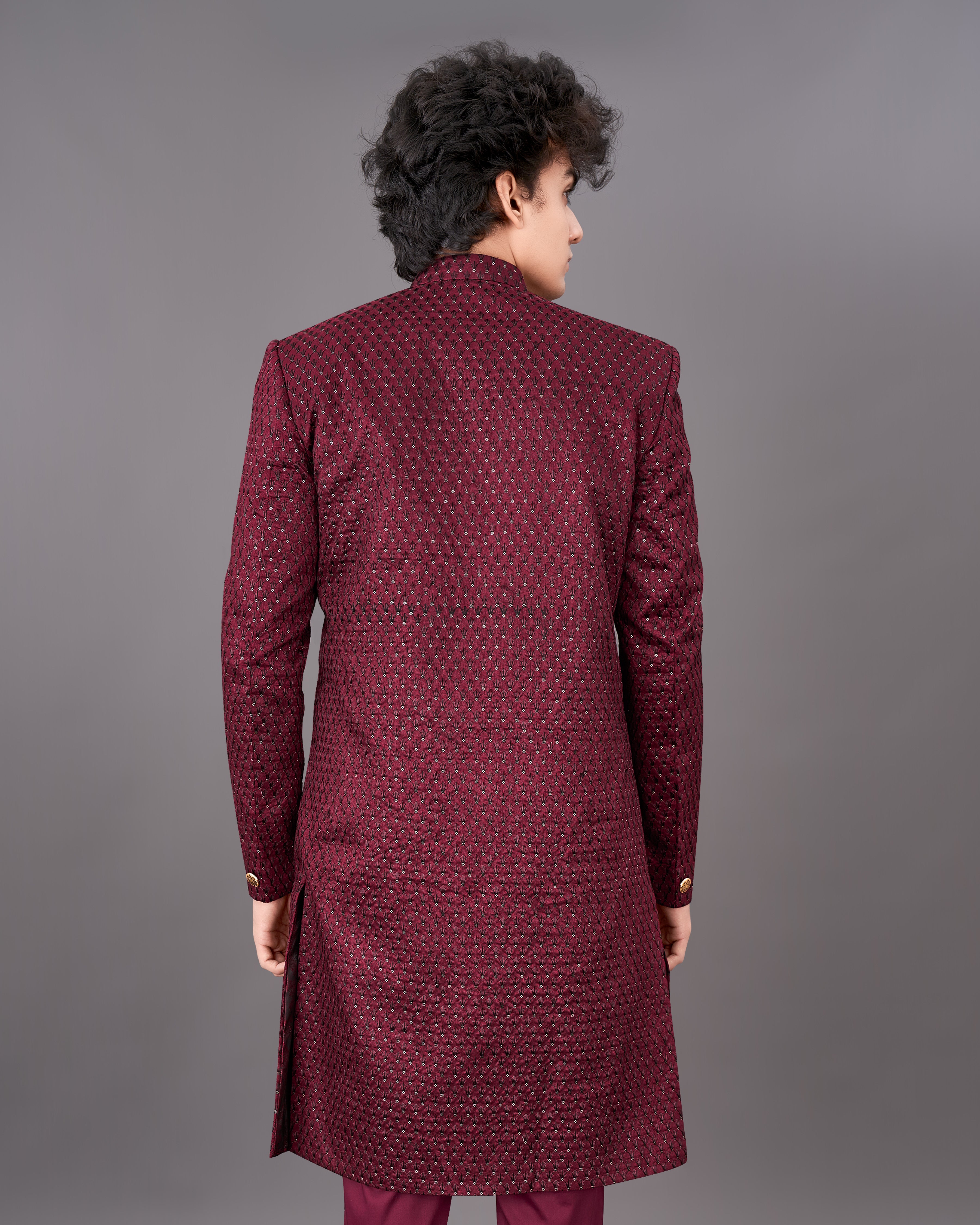 Espresso Maroon and Sequence Embroidered Sherwani with Kurta and Pants Set SHR042-SRW21-36, SHR042-SRW21-38, SHR042-SRW21-40, SHR042-SRW21-42, SHR042-SRW21-44, SHR042-SRW21-46, SHR042-SRW21-48, SHR042-SRW21-50, SHR042-SRW21-52, SHR042-SRW21-54, SHR042-SRW21-56, SHR042-SRW21-58, SHR042-SRW21-60