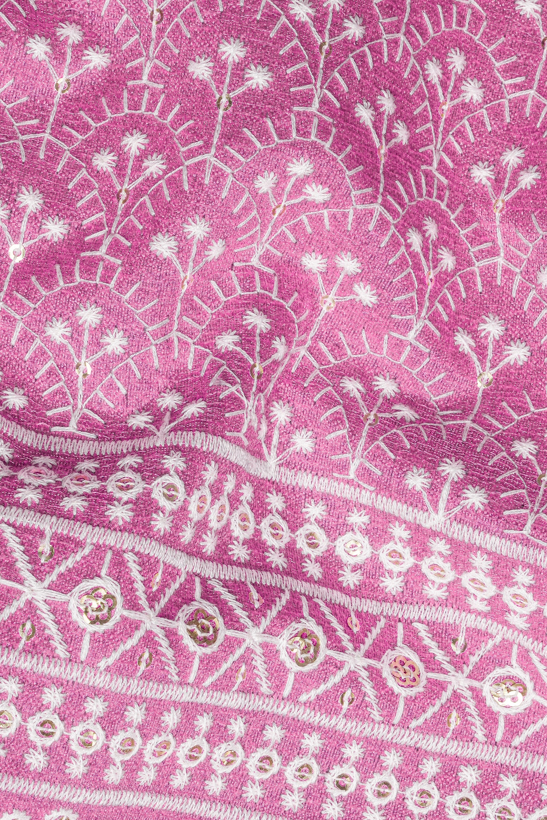 Bashful Pink and White Thread Embroidered Indo-Western