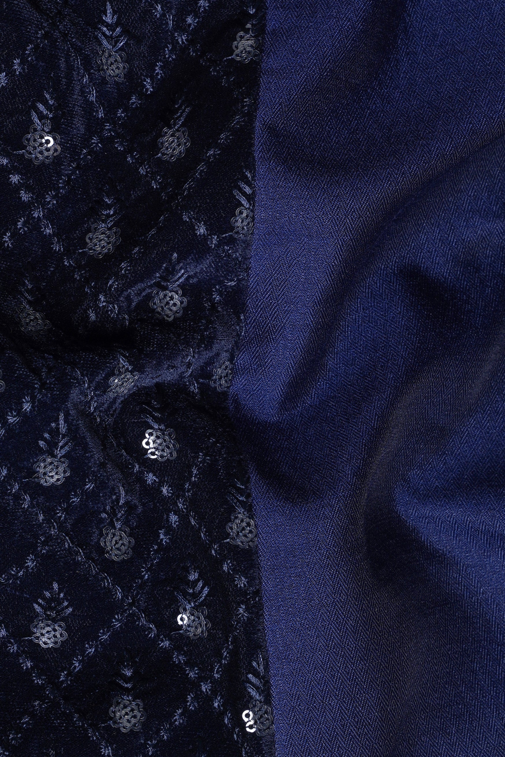 Haiti and Rhino Blue Geometric Thread and Sequin Embroidered Indo-Western
