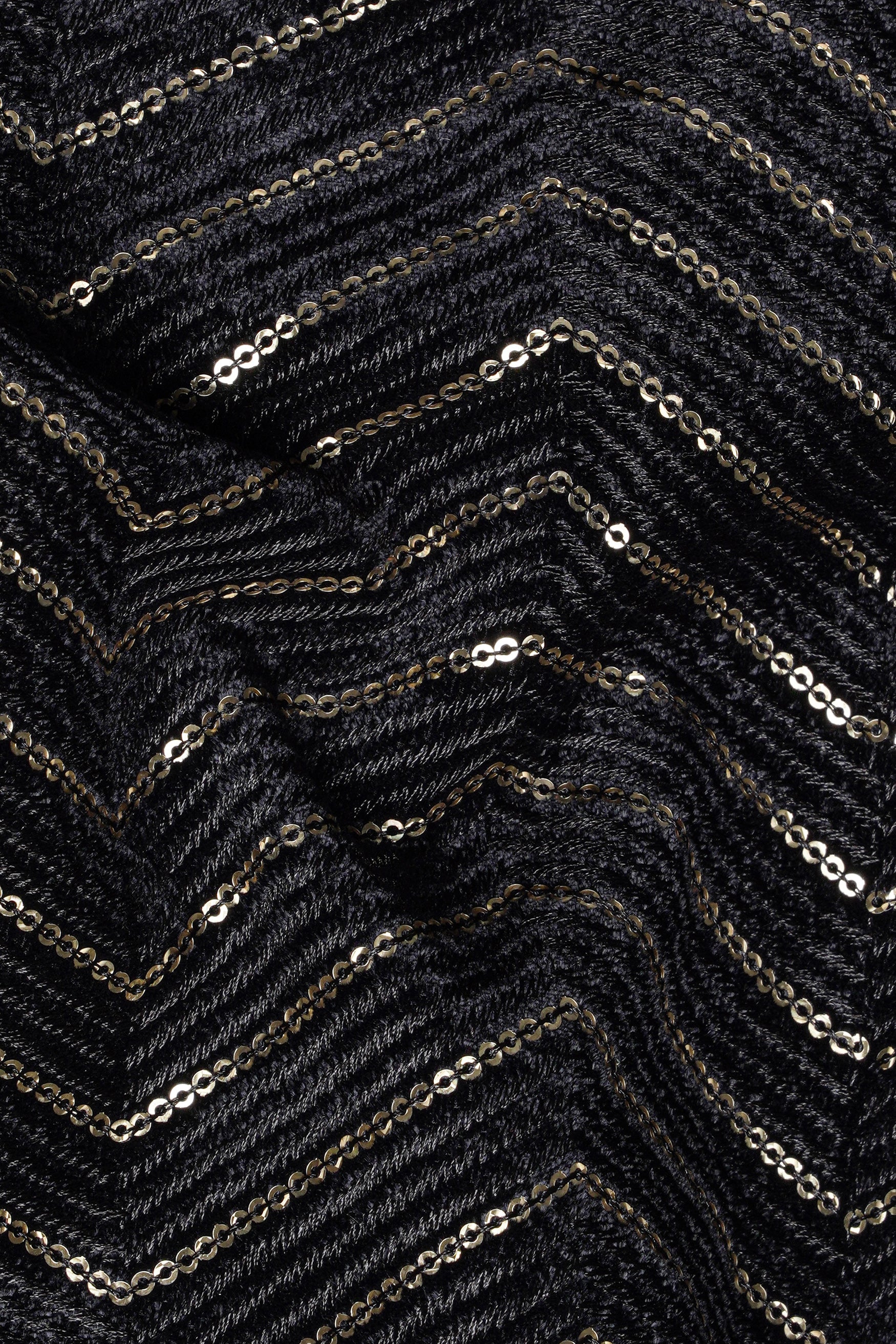 Jade Black Chevron Thread and Sequin Embroidered Indo-Western