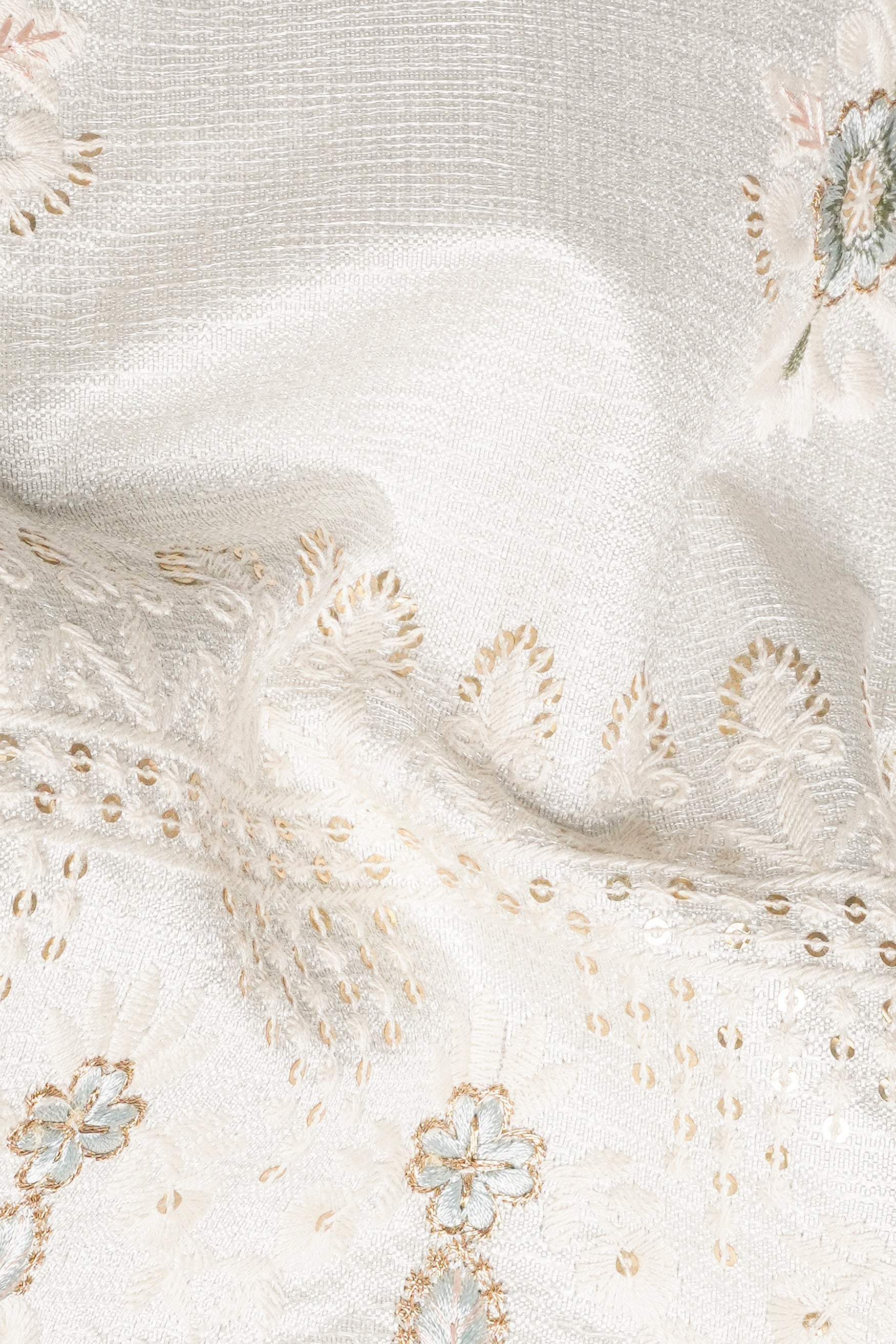 Eggshell Cream and Casper Blue Floral Thread and Sequin Embroidered Indo-Western Sherwani
