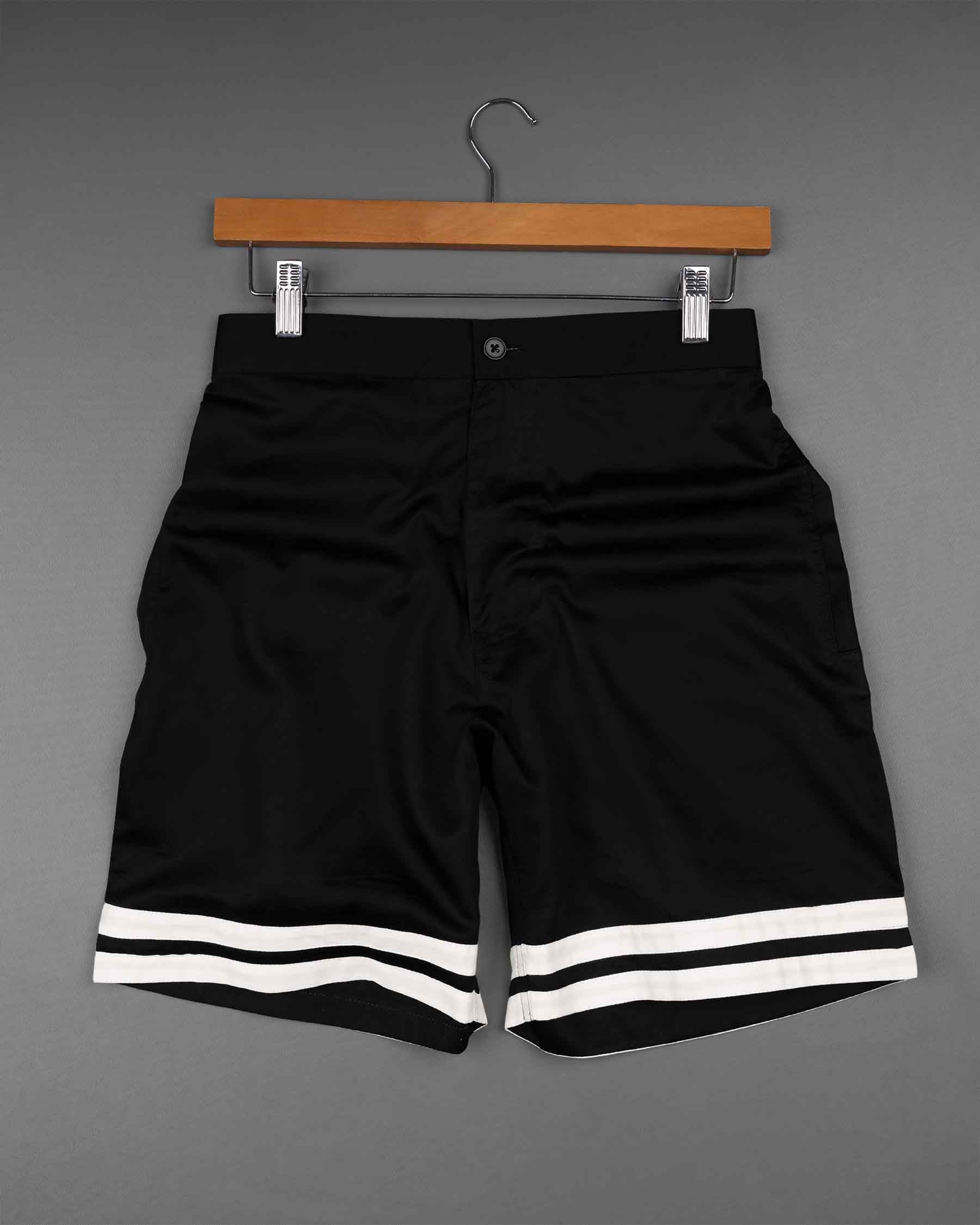 Jade Black with White Striped Super Soft Premium Cotton Designer Shorts SR147-28, SR147-30, SR147-32, SR147-34, SR147-36, SR147-38, SR147-40, SR147-42, SR147-44
