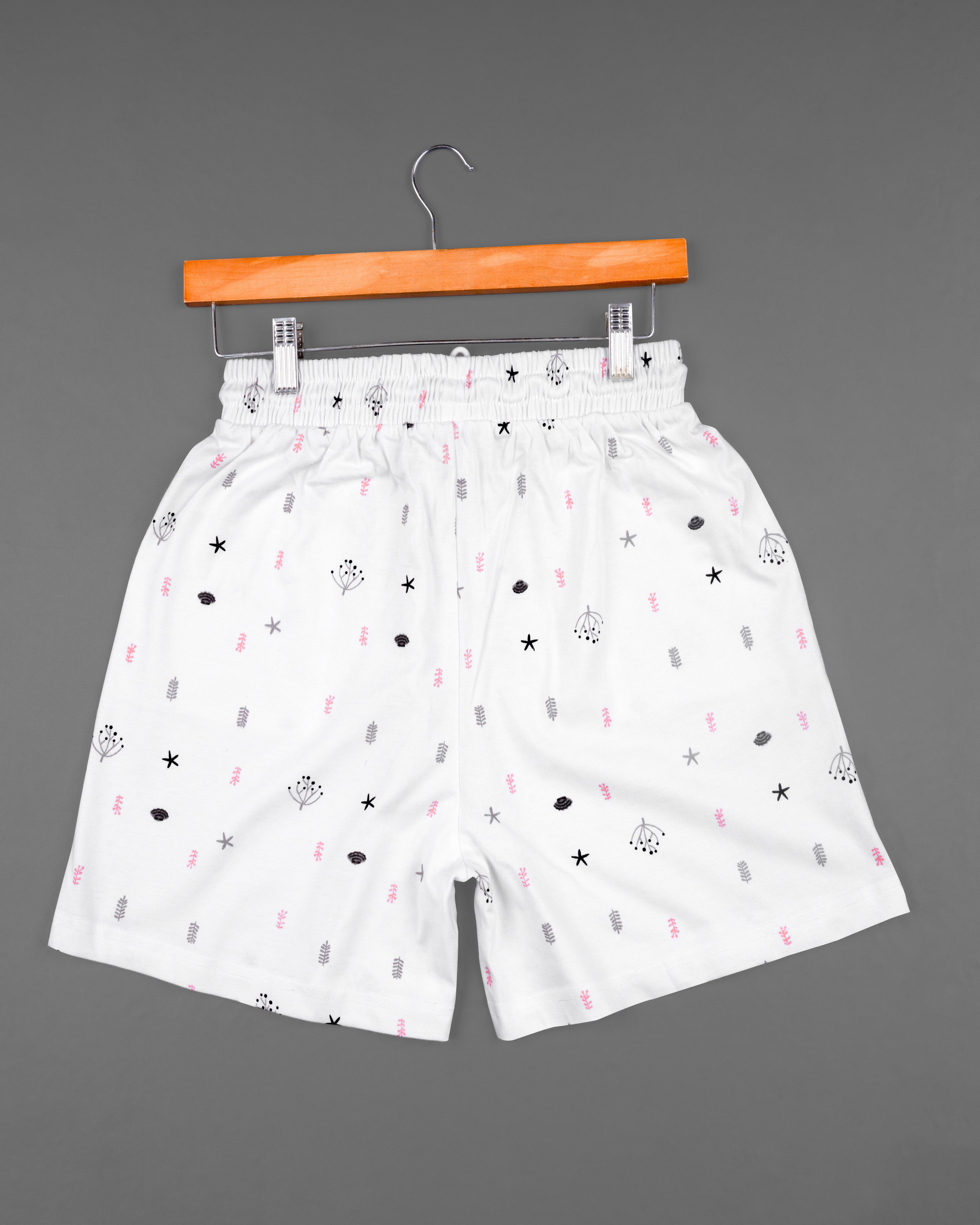 Bright White Printed Premium Cotton Shorts SR175-28, SR175-30, SR175-32, SR175-34, SR175-36, SR175-38, SR175-40, SR175-42, SR175-44