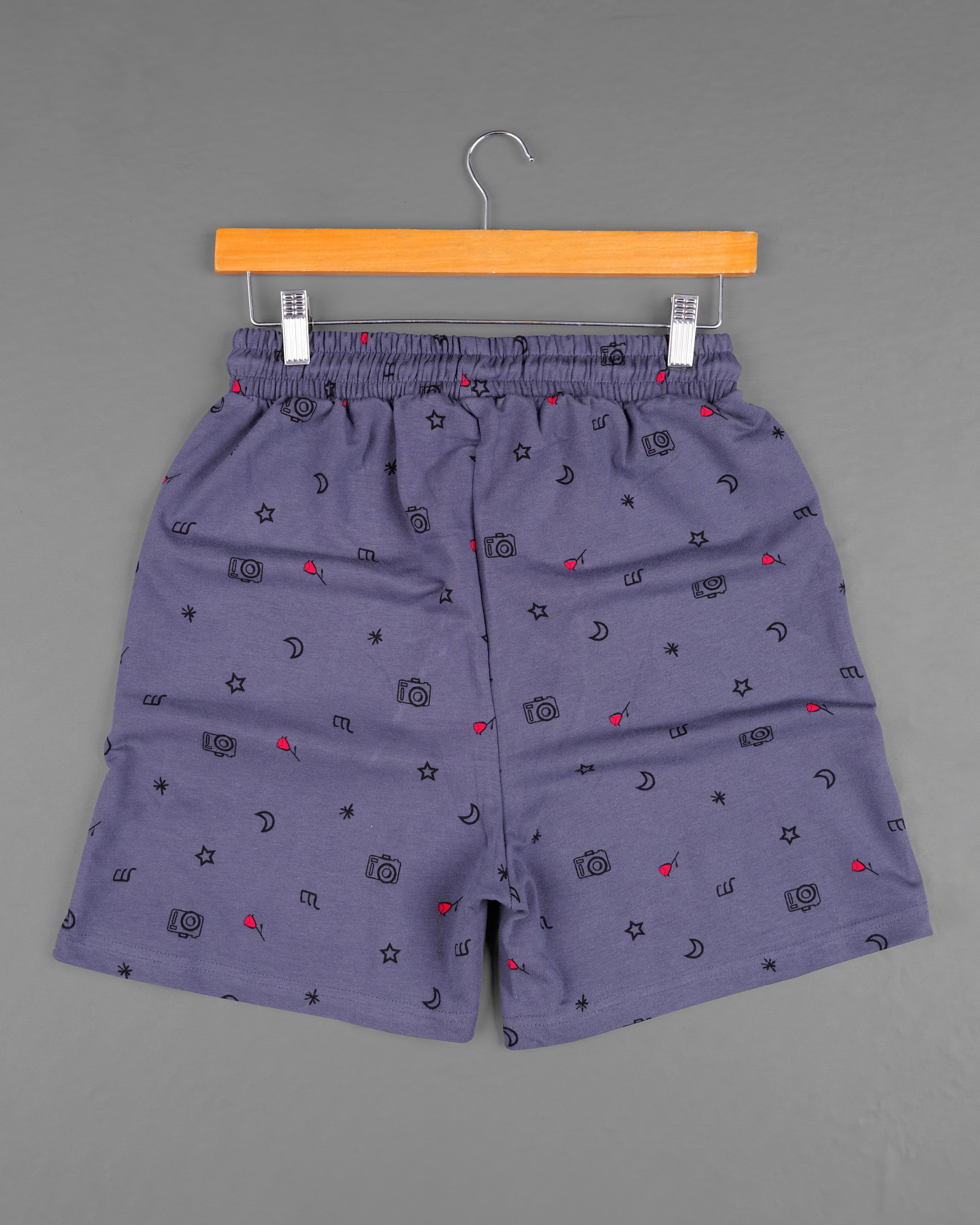 Vampire Blue Printed Premium Cotton Shorts SR176-28, SR176-30, SR176-32, SR176-34, SR176-36, SR176-38, SR176-40, SR176-42, SR176-44