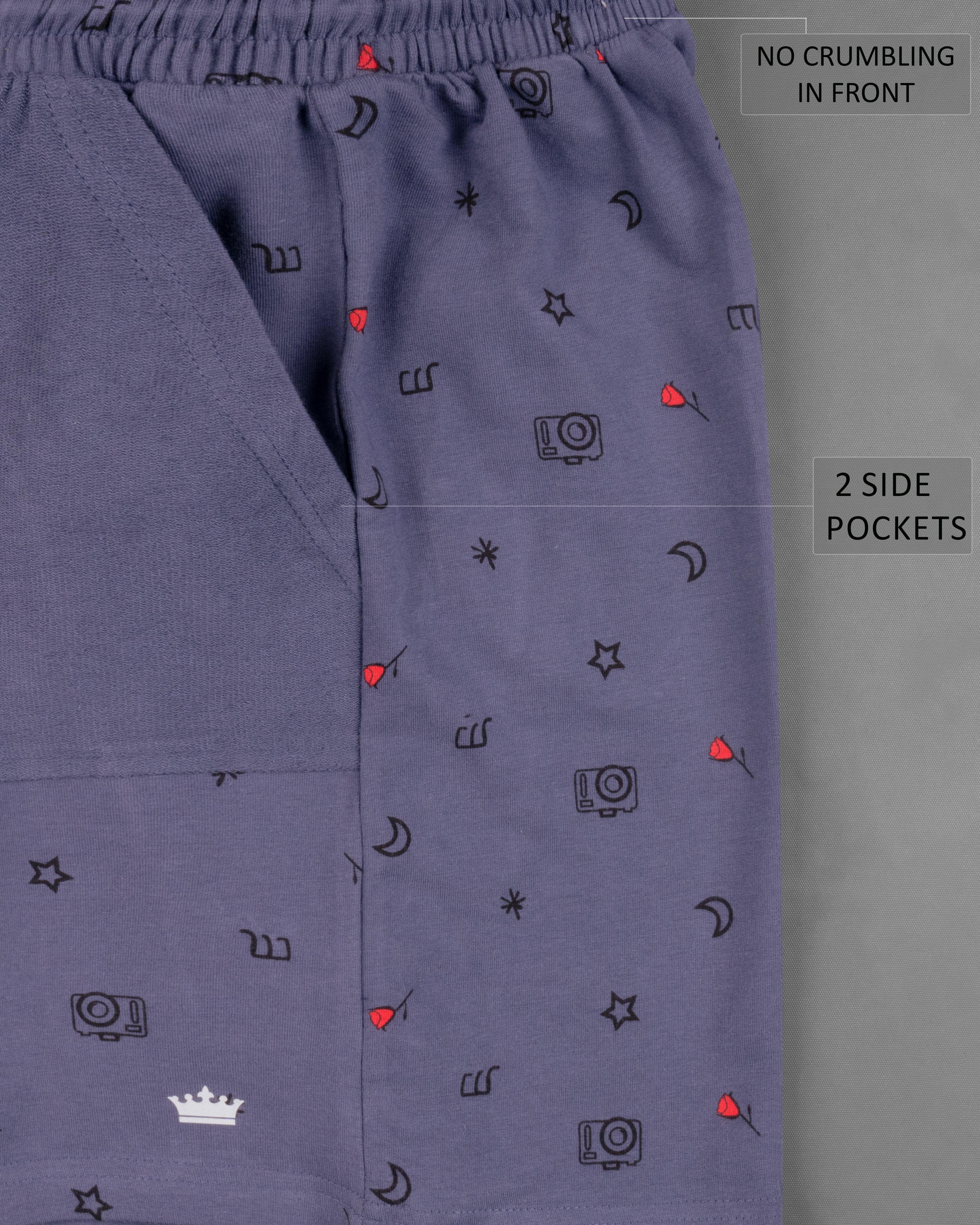 Vampire Blue Printed Premium Cotton Shorts SR176-28, SR176-30, SR176-32, SR176-34, SR176-36, SR176-38, SR176-40, SR176-42, SR176-44