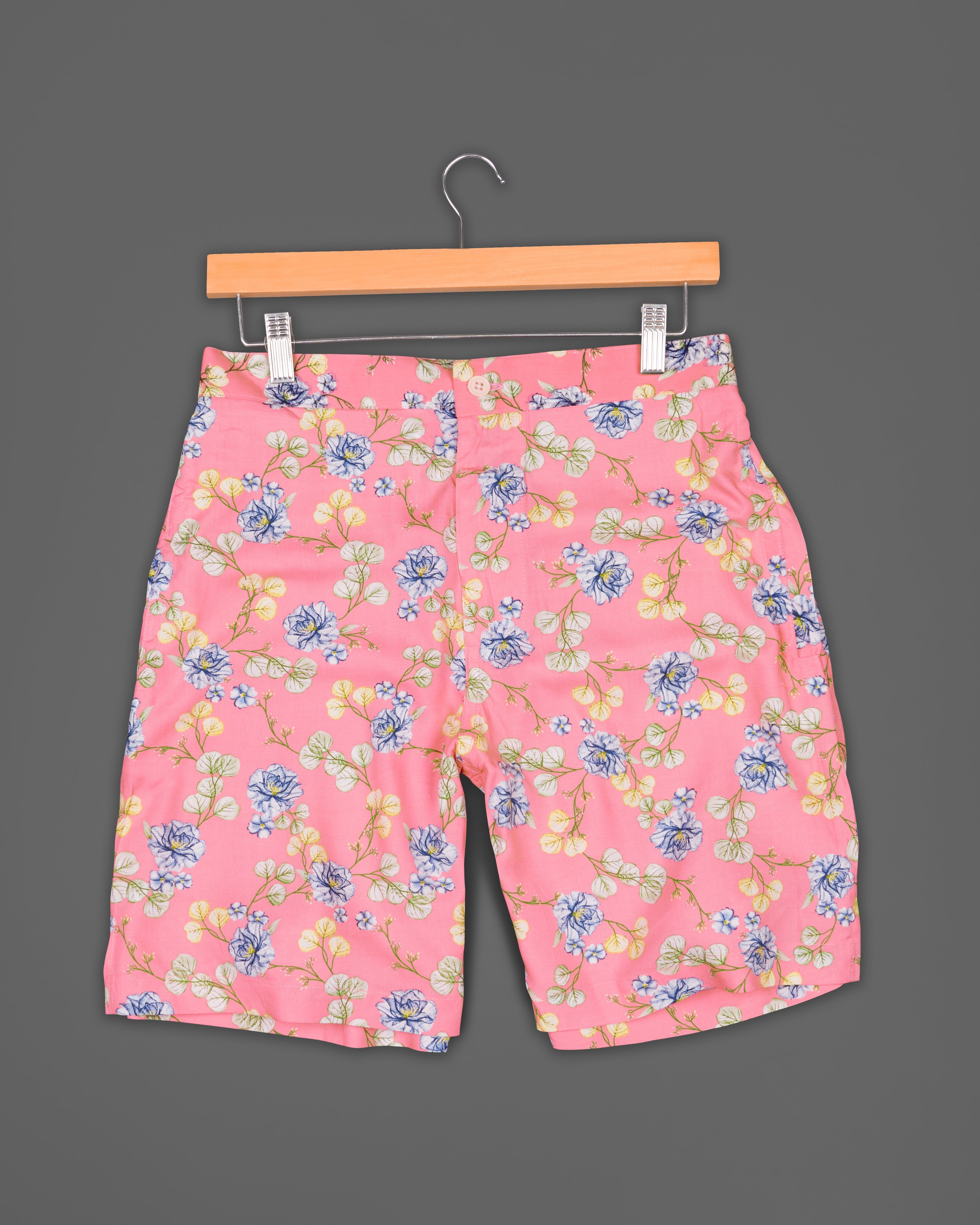 Blush Pink Floral Printed Premium Cotton Shorts SR194-28, SR194-30, SR194-32, SR194-34, SR194-36, SR194-38, SR194-40, SR194-42, SR194-44