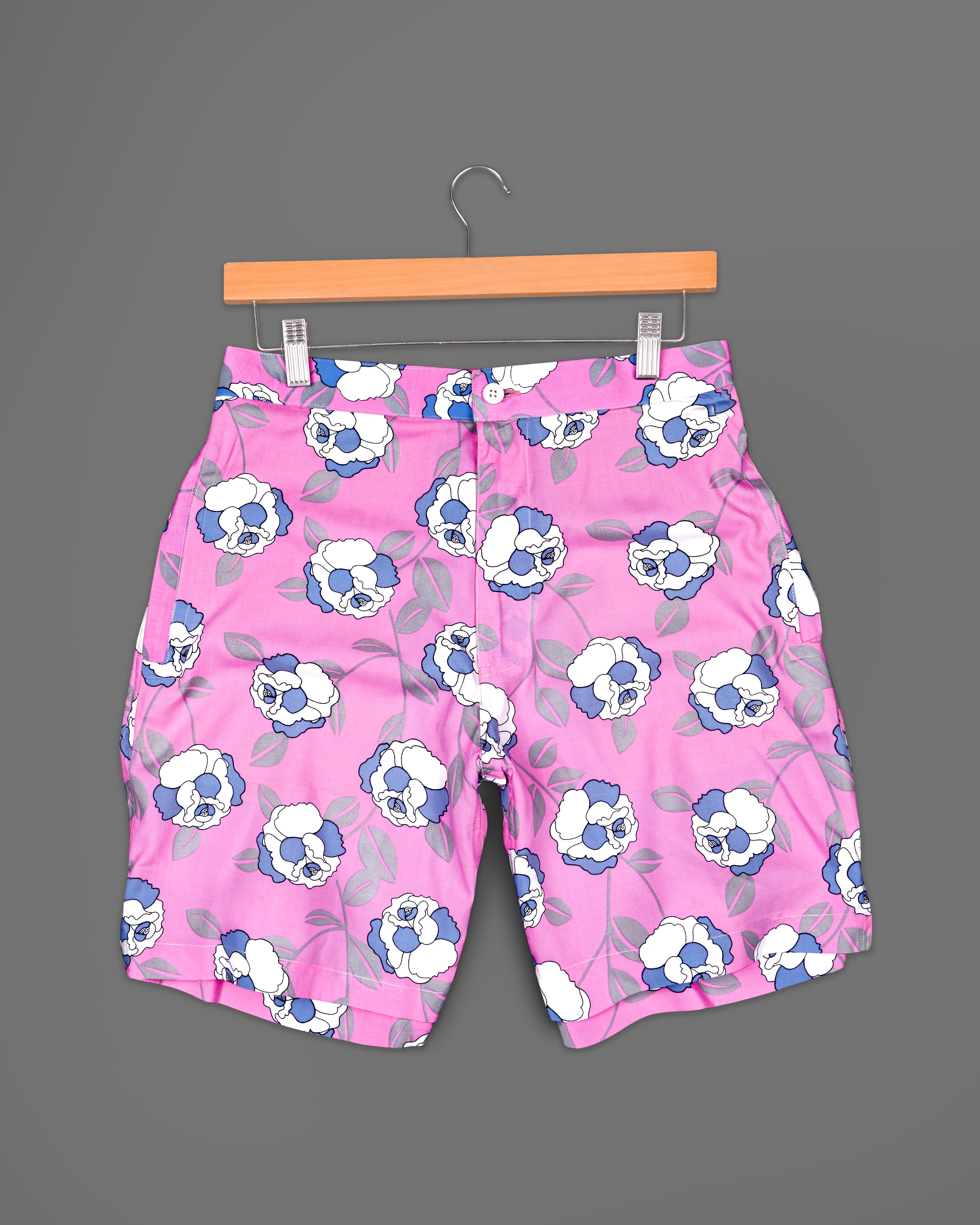 Persian Pink Floral Printed Premium Cotton Shorts SR196-28, SR196-30, SR196-32, SR196-34, SR196-36, SR196-38, SR196-40, SR196-42, SR196-44