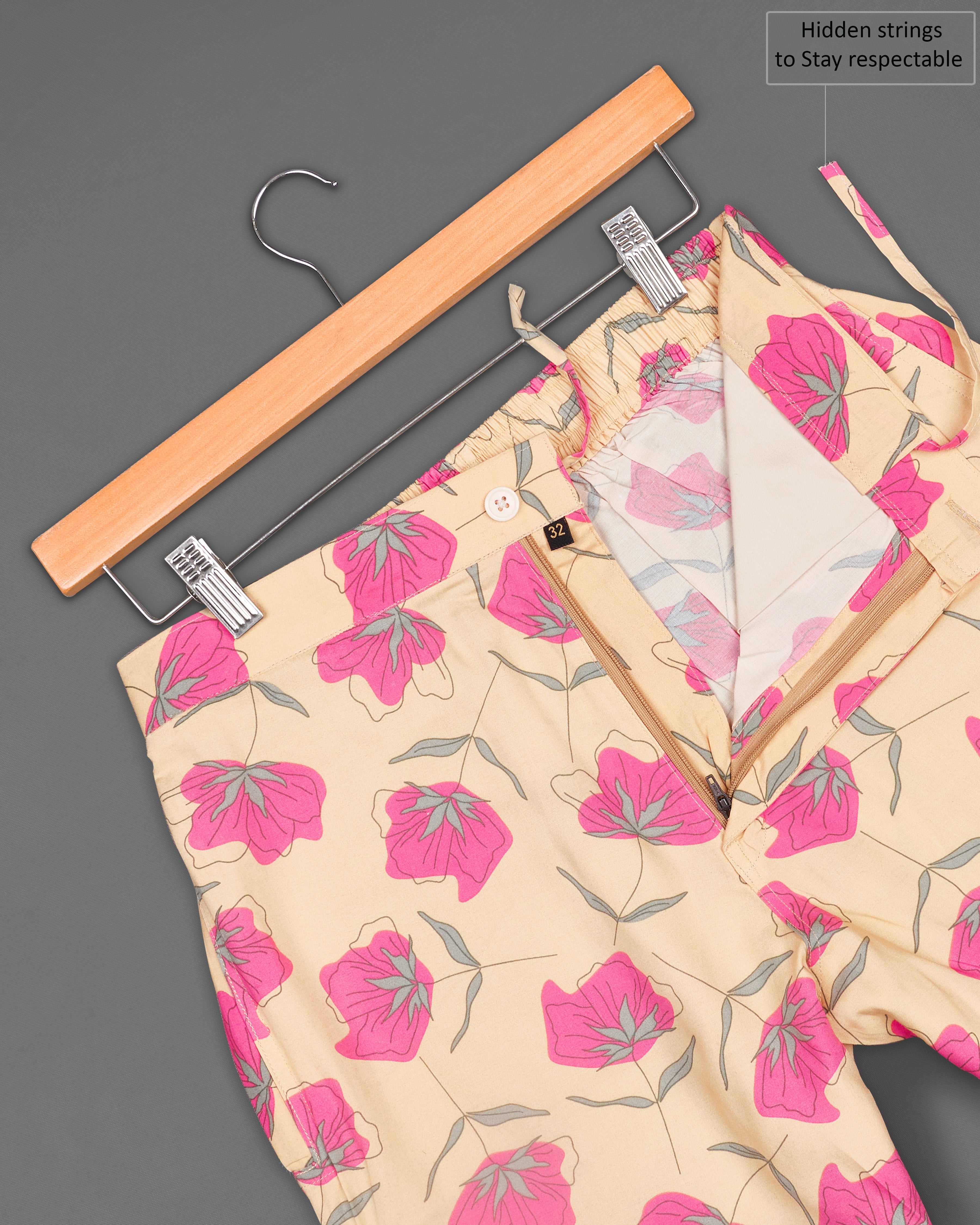 Tequila Beige Floral Printed Premium Cotton Shorts SR200-28, SR200-30, SR200-32, SR200-34, SR200-36, SR200-38, SR200-40, SR200-42, SR200-44