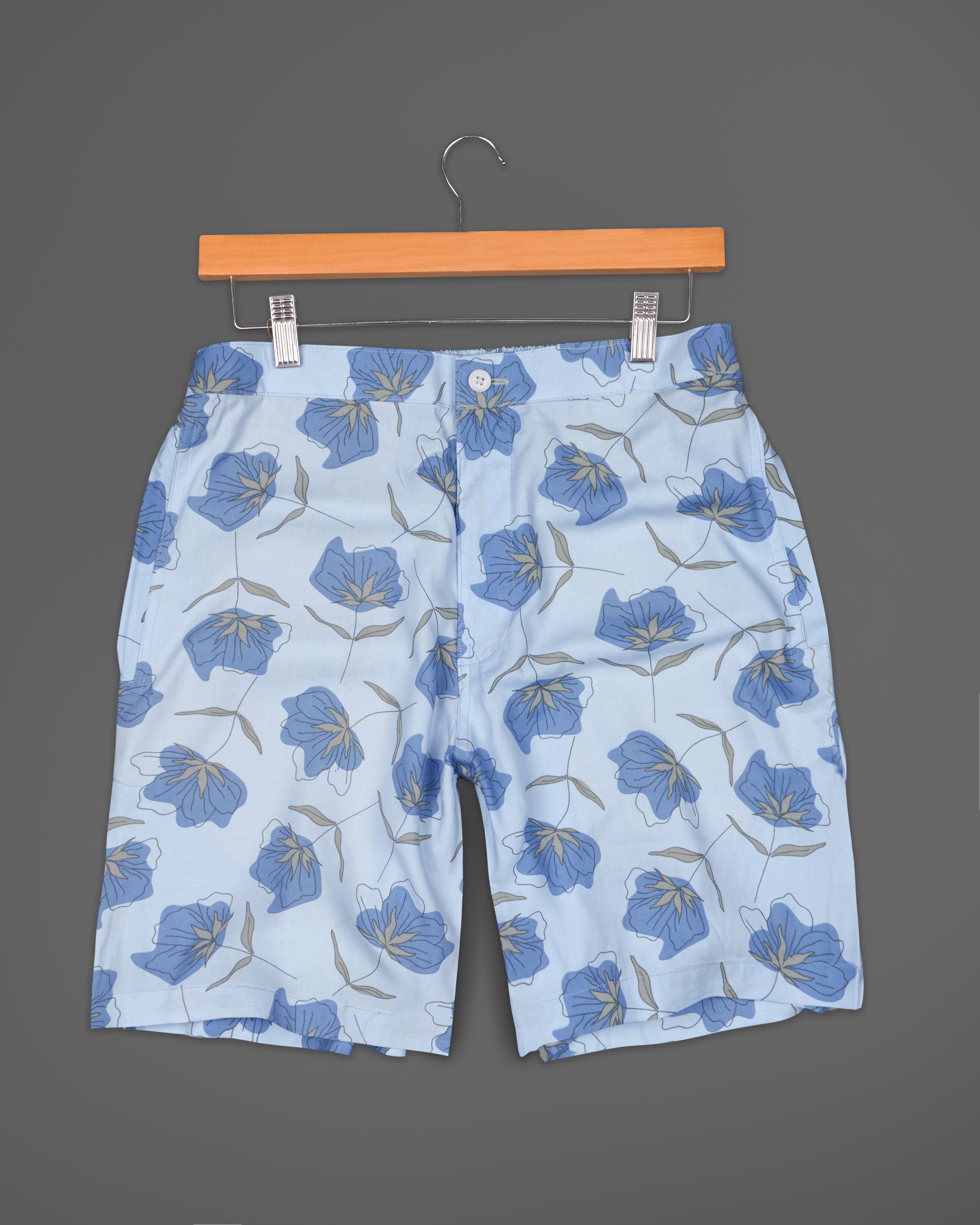 Tropical Blue Floral Printed Premium Cotton Shorts SR202-28, SR202-30, SR202-32, SR202-34, SR202-36, SR202-38, SR202-40, SR202-42, SR202-44