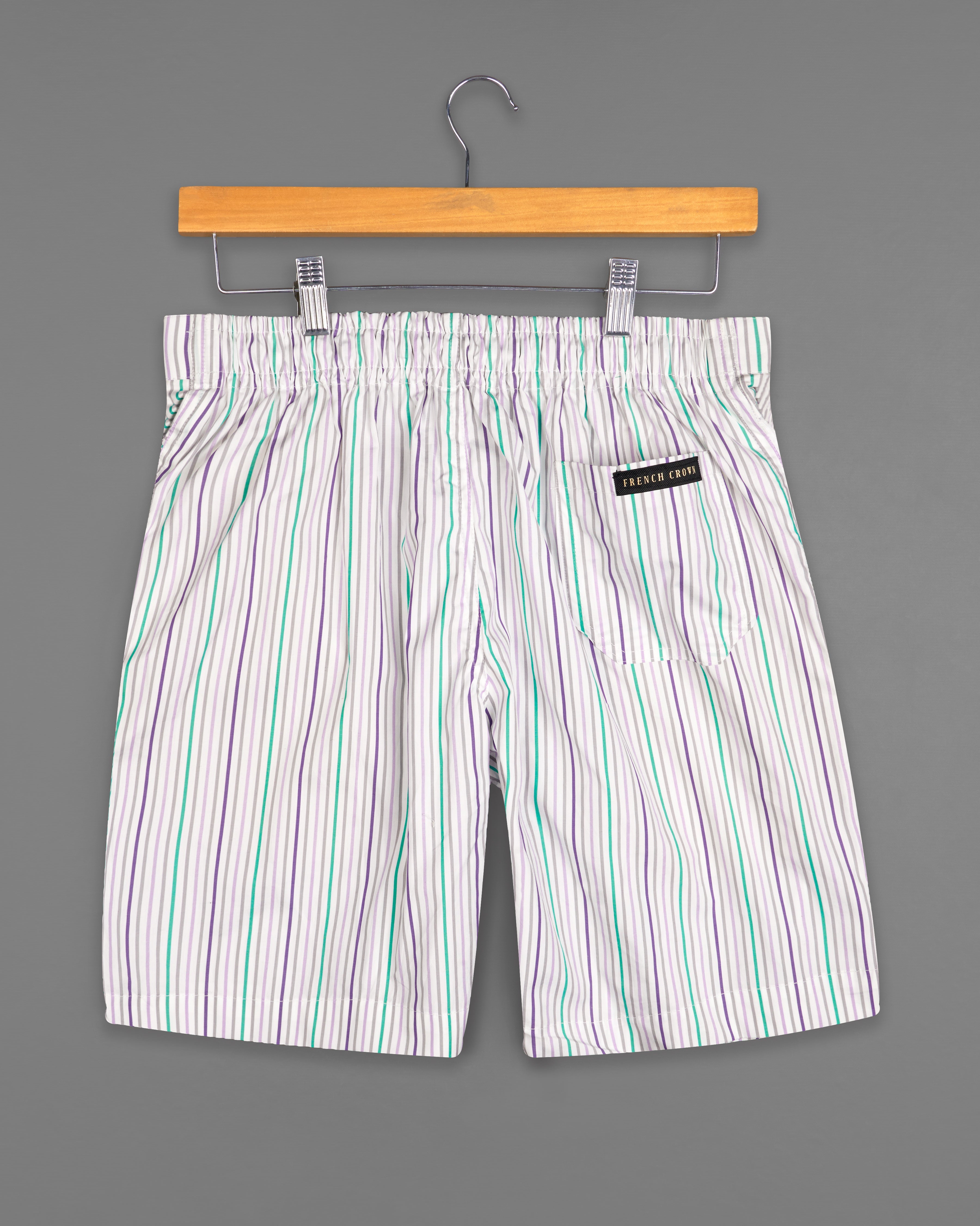 Bianca White with Eminence Purple Multicolour Striped Premium Cotton Shorts SR254-28, SR254-30, SR254-32, SR254-34, SR254-36, SR254-38, SR254-40, SR254-42, SR254-44