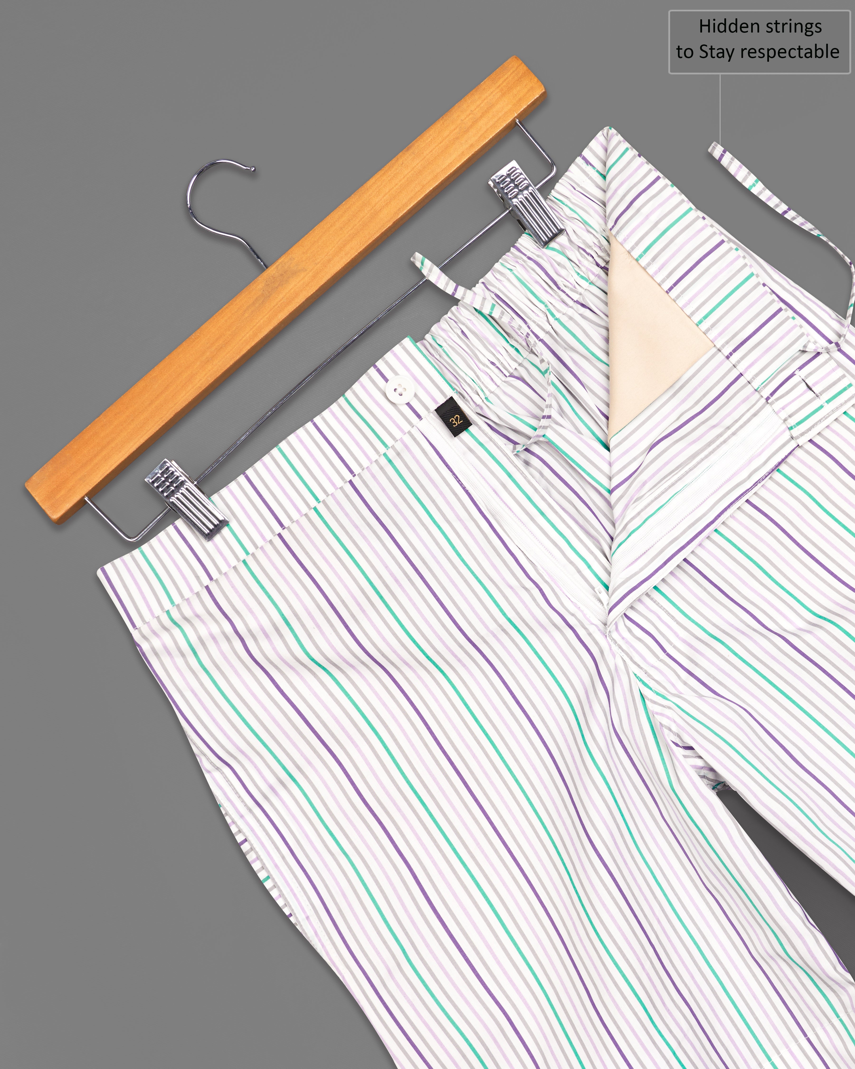 Bianca White with Eminence Purple Multicolour Striped Premium Cotton Shorts SR254-28, SR254-30, SR254-32, SR254-34, SR254-36, SR254-38, SR254-40, SR254-42, SR254-44