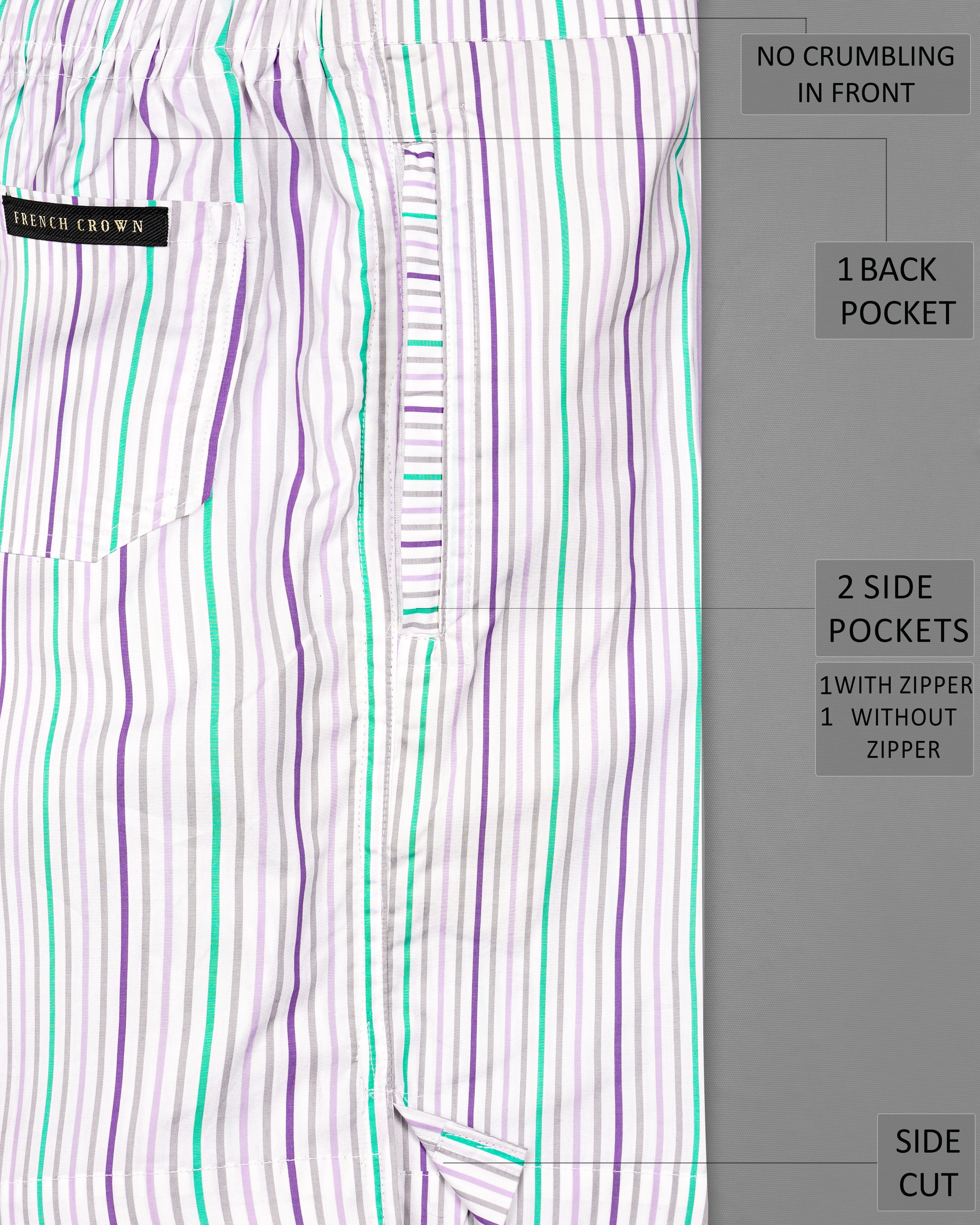 Bianca White with Eminence Purple Multicolour Striped Premium Cotton Shorts SR254-28, SR254-30, SR254-32, SR254-34, SR254-36, SR254-38, SR254-40, SR254-42, SR254-44