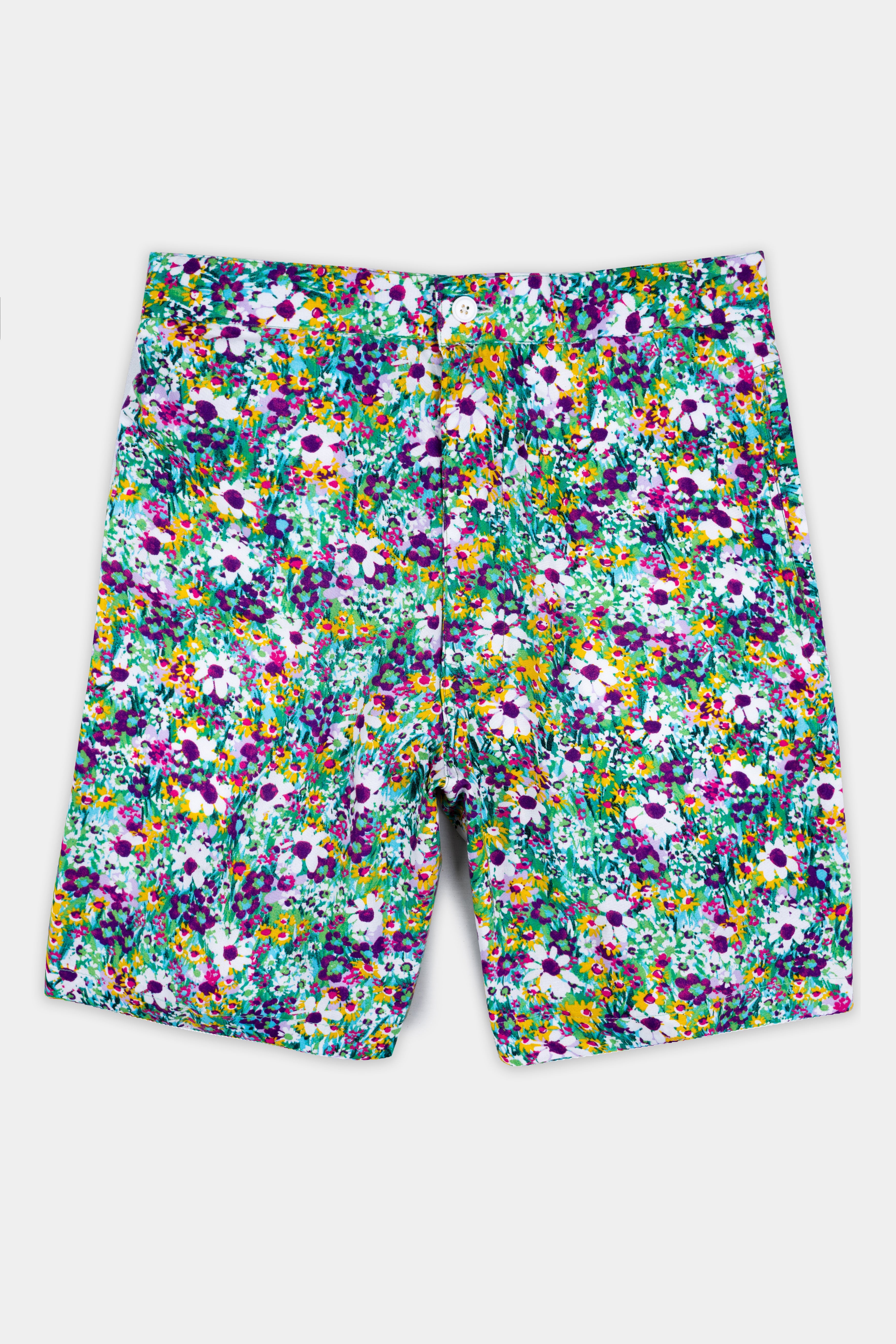 Iris Purple and White Multicolour Ditsy Printed Premium Tencel Shorts SR373-28, SR373-30, SR373-32, SR373-34, SR373-36, SR373-38, SR373-40, SR373-42, SR373-44