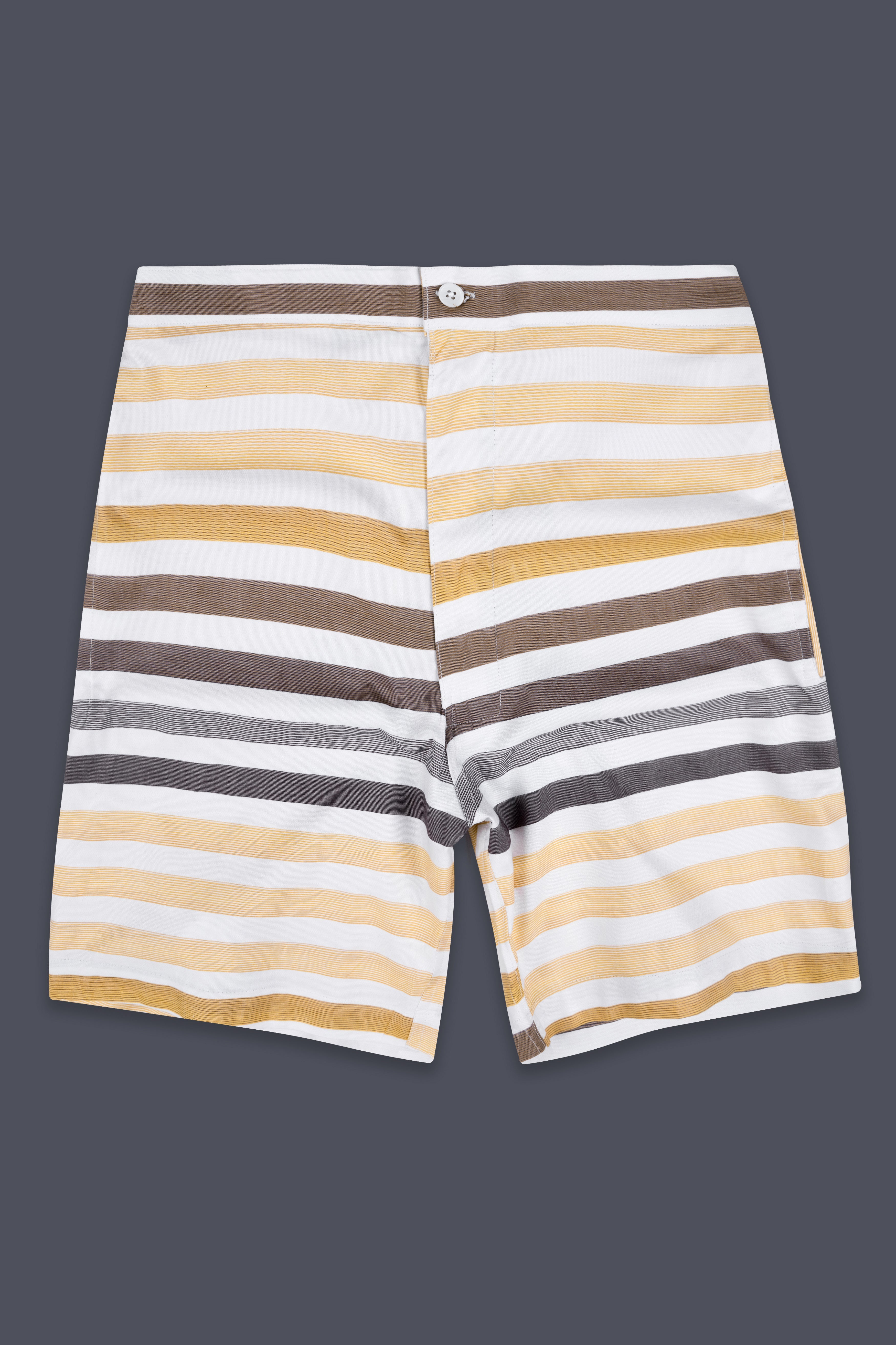 Bright White and Pavlova Cream Multicolour Striped Dobby Textured Giza Cotton Shorts SR374-28, SR374-30, SR374-32, SR374-34, SR374-36, SR374-38, SR374-40, SR374-42, SR374-44