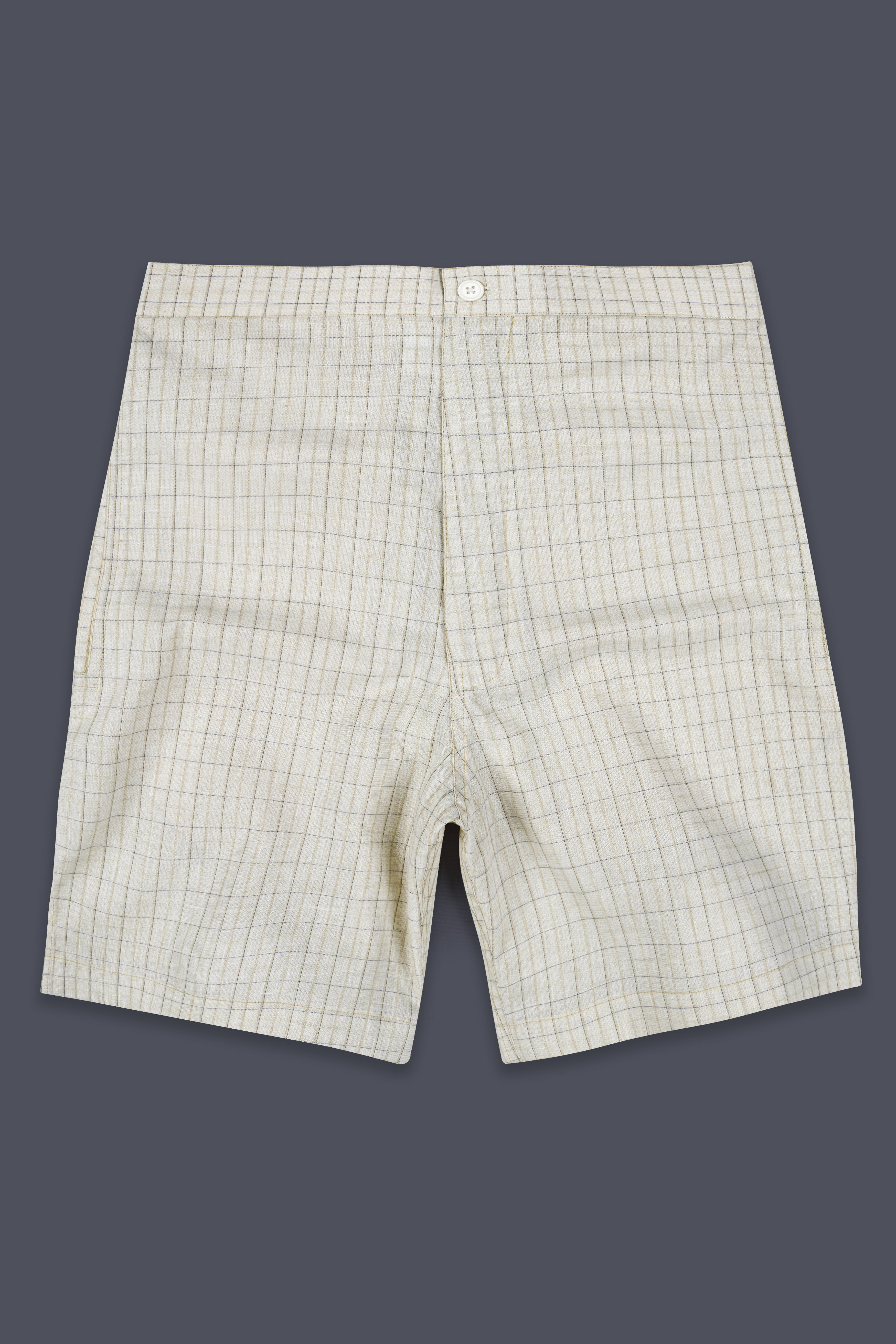 Celeste Cream Checkered Luxurious Linen Shorts SR379-28, SR379-30, SR379-32, SR379-34, SR379-36, SR379-38, SR379-40, SR379-42, SR379-44