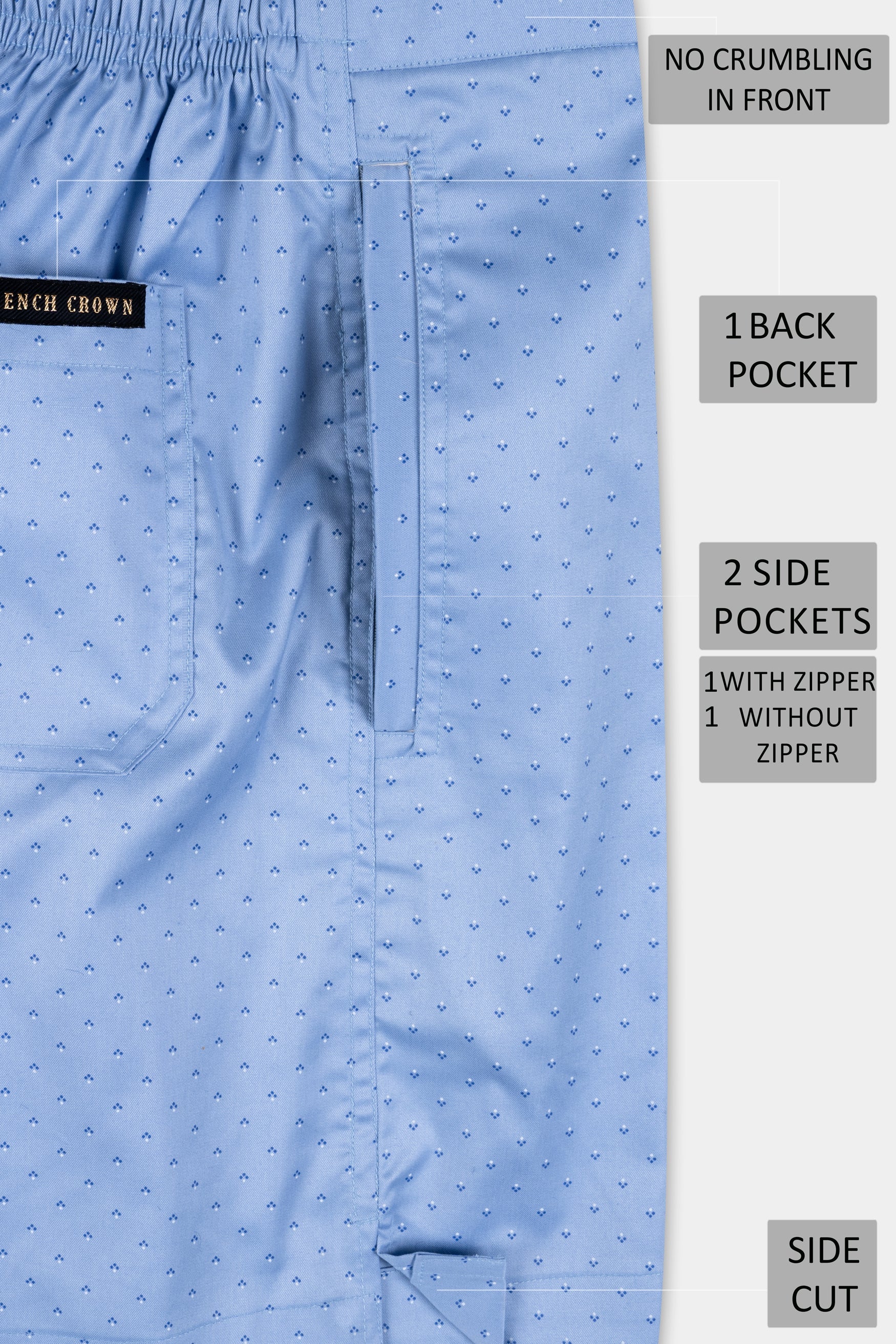 Glacier Blue Printed Twill Premium Cotton Shorts SR385-28, SR385-30, SR385-32, SR385-34, SR385-36, SR385-38, SR385-40, SR385-42, SR385-44