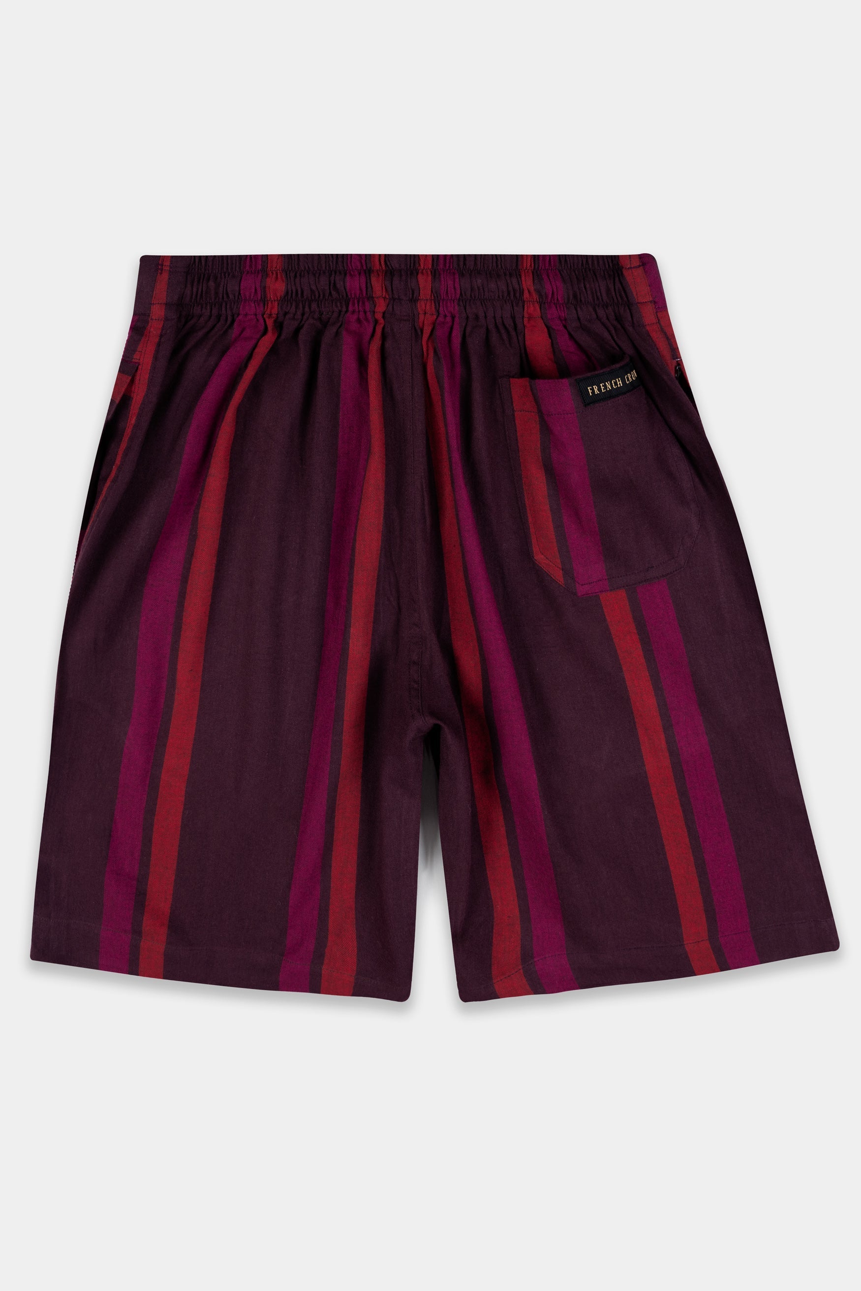 Aubergine Maroon and Paprika Red Striped Twill Premium Cotton Shorts SR398-28, SR398-30, SR398-32, SR398-34, SR398-36, SR398-38, SR398-40, SR398-42, SR398-44