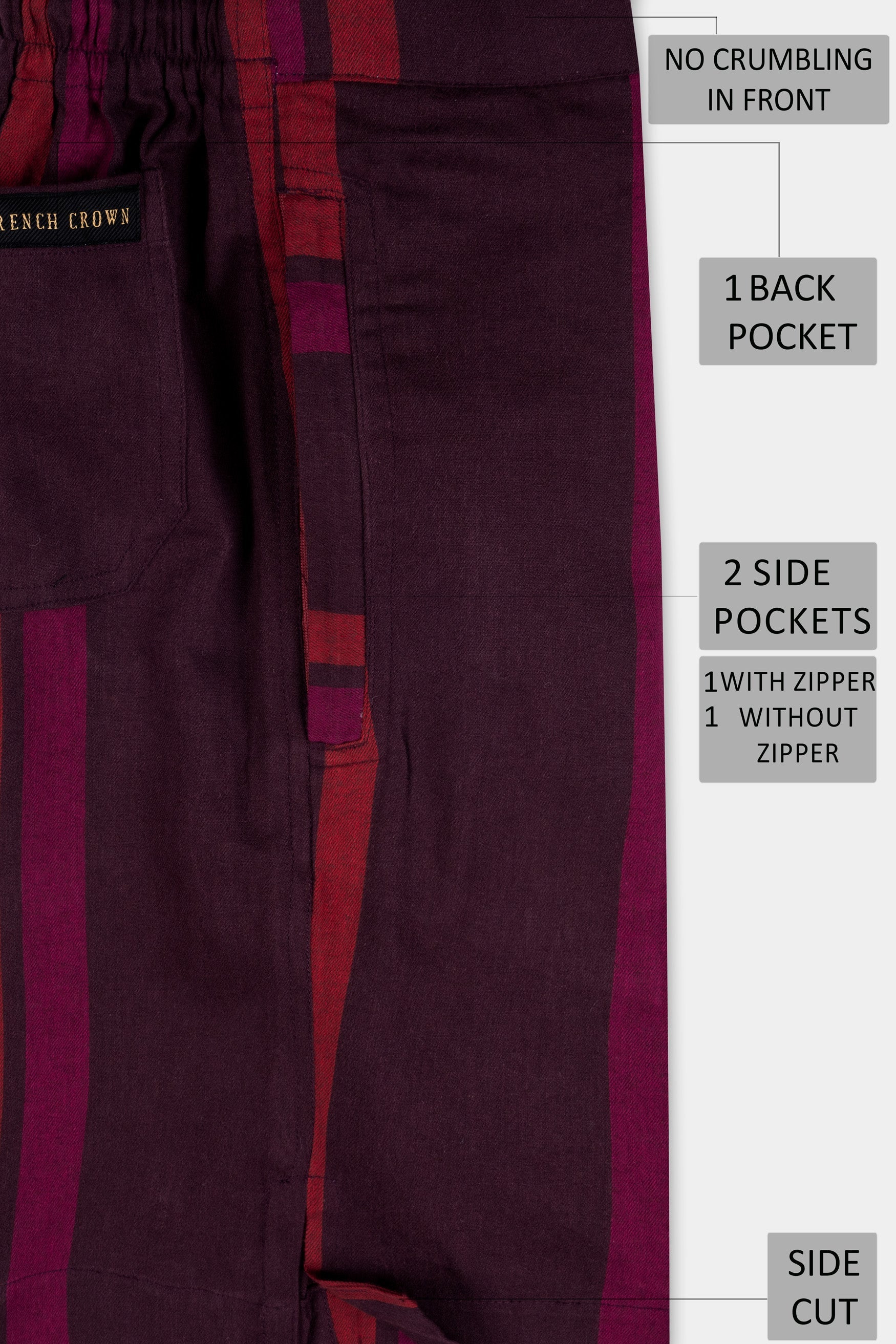 Aubergine Maroon and Paprika Red Striped Twill Premium Cotton Shorts SR398-28, SR398-30, SR398-32, SR398-34, SR398-36, SR398-38, SR398-40, SR398-42, SR398-44