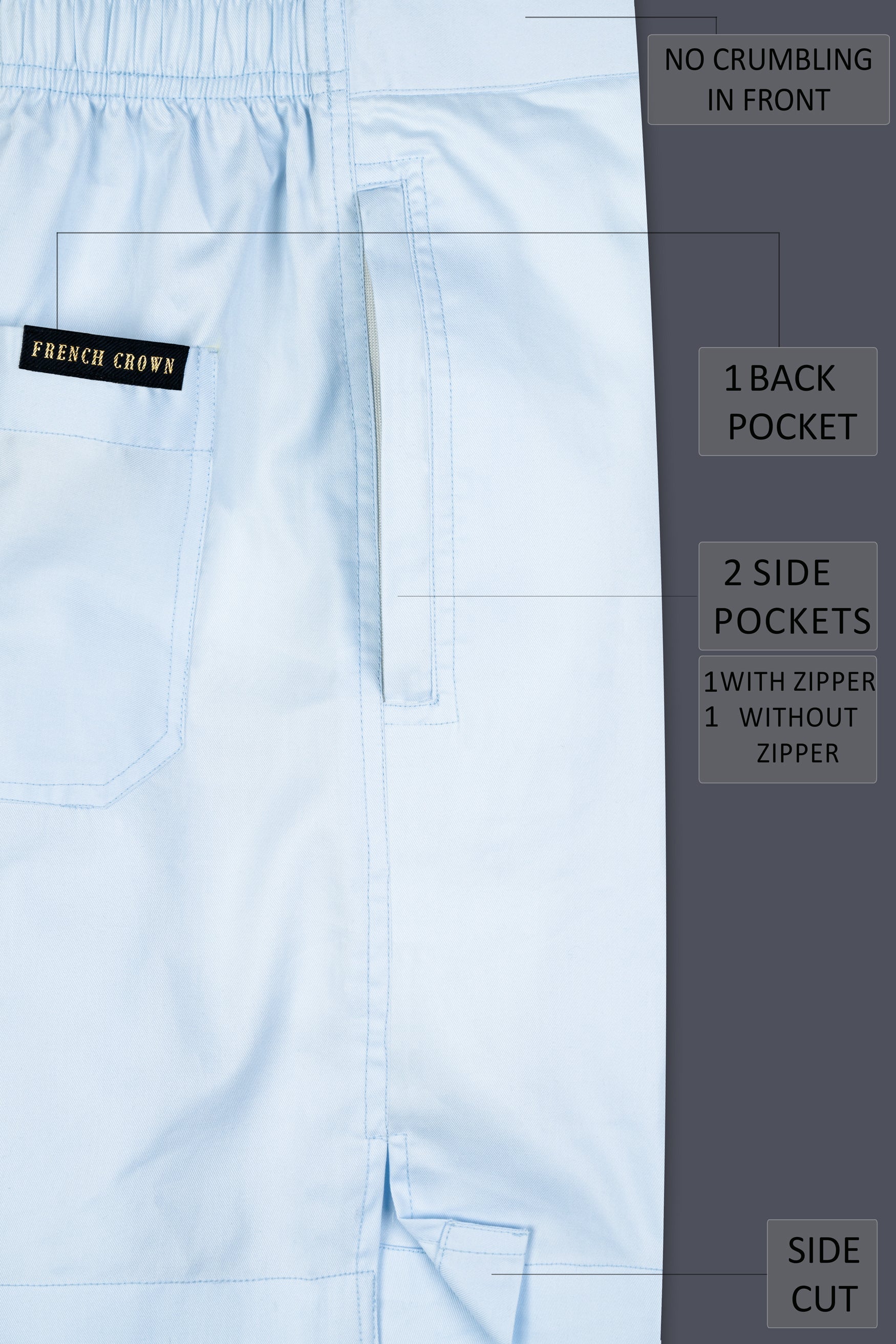 Cloudy Blue Twill Premium Cotton Shorts