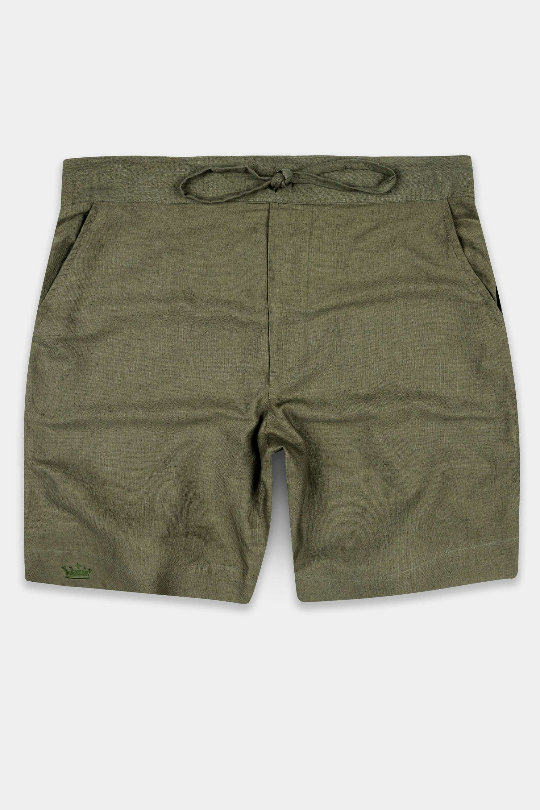 Kelp Green Textured Luxurious Linen Shorts