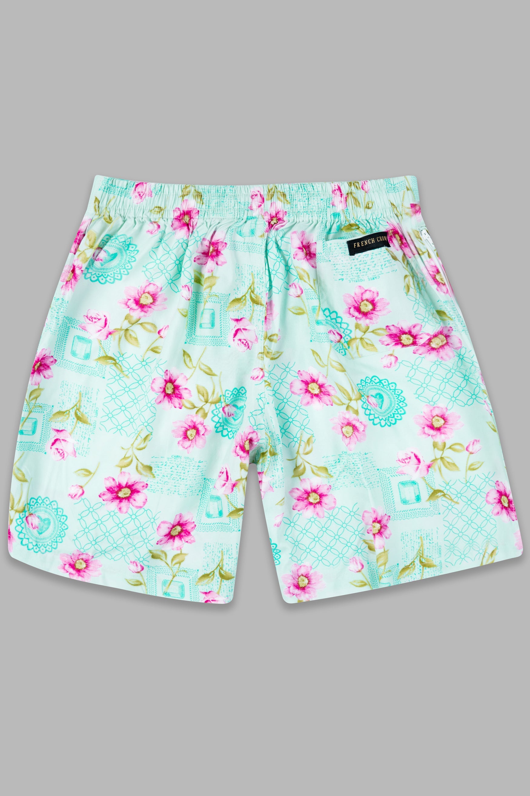 Jagged Ice Blue and Hopbush Pink Multicolour Floral Printed Subtle Sheen Super Soft Premium Cotton Short