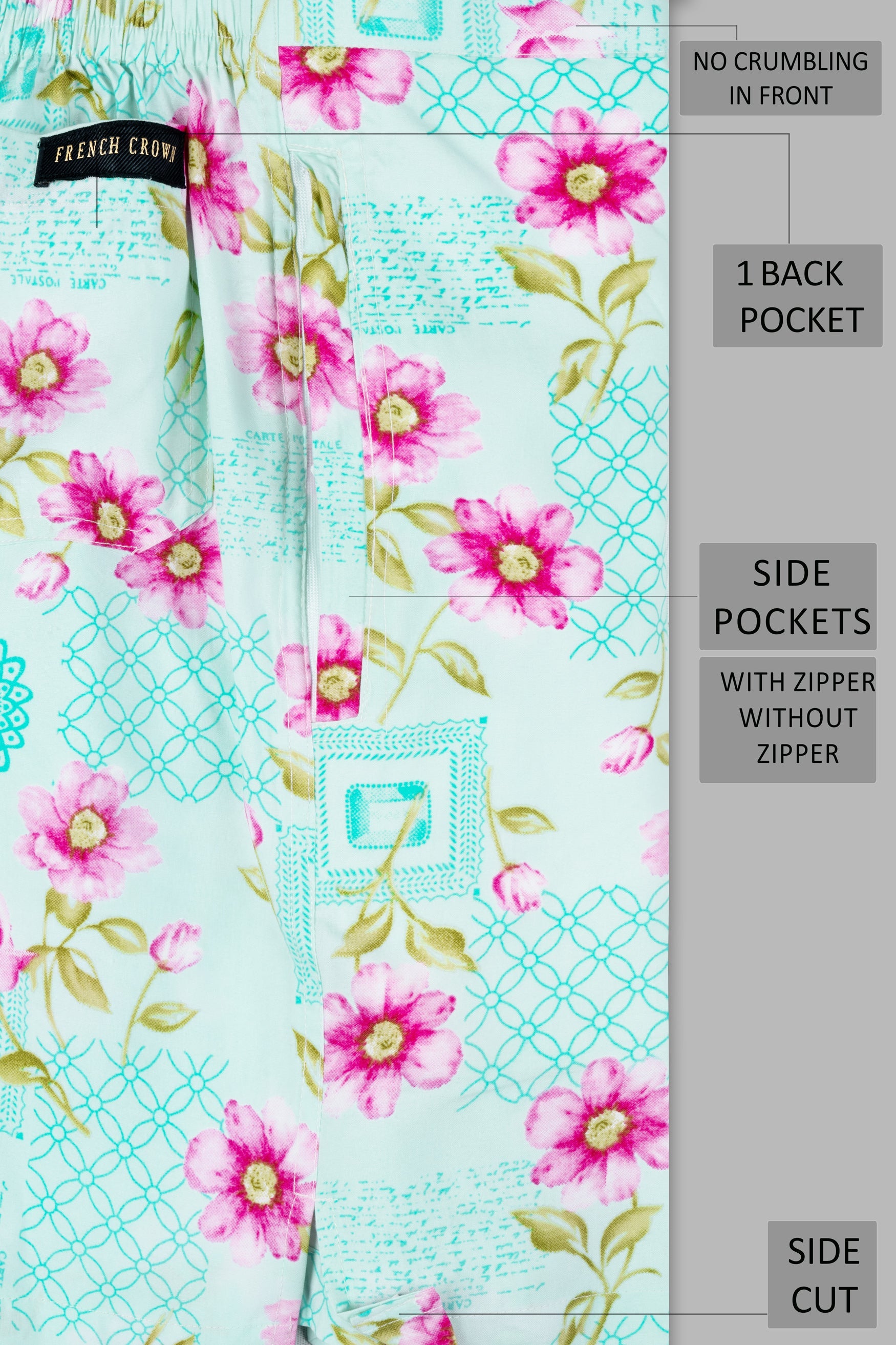 Jagged Ice Blue and Hopbush Pink Multicolour Floral Printed Subtle Sheen Super Soft Premium Cotton Short