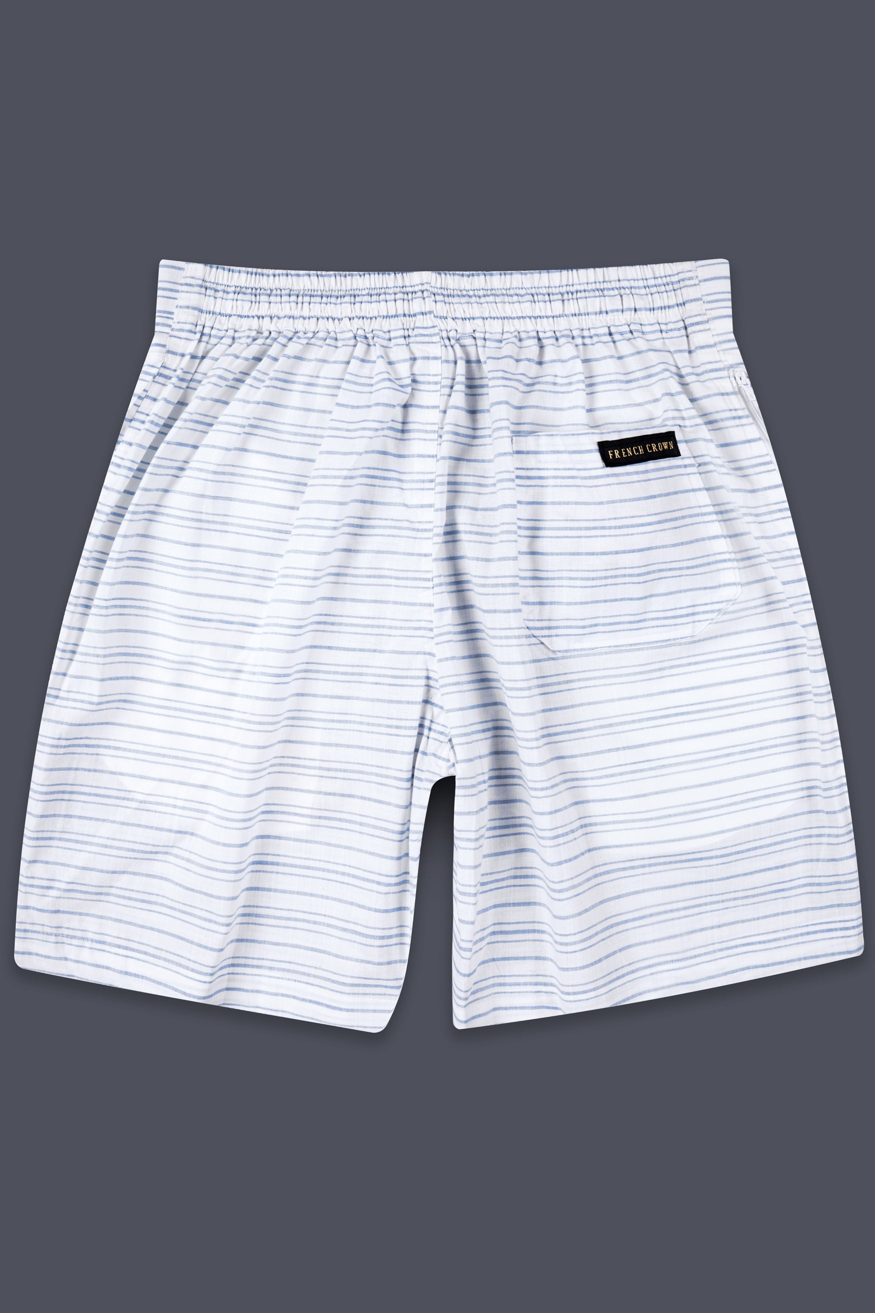 Bright White and Sapphire Blue Stripes Chambray Short