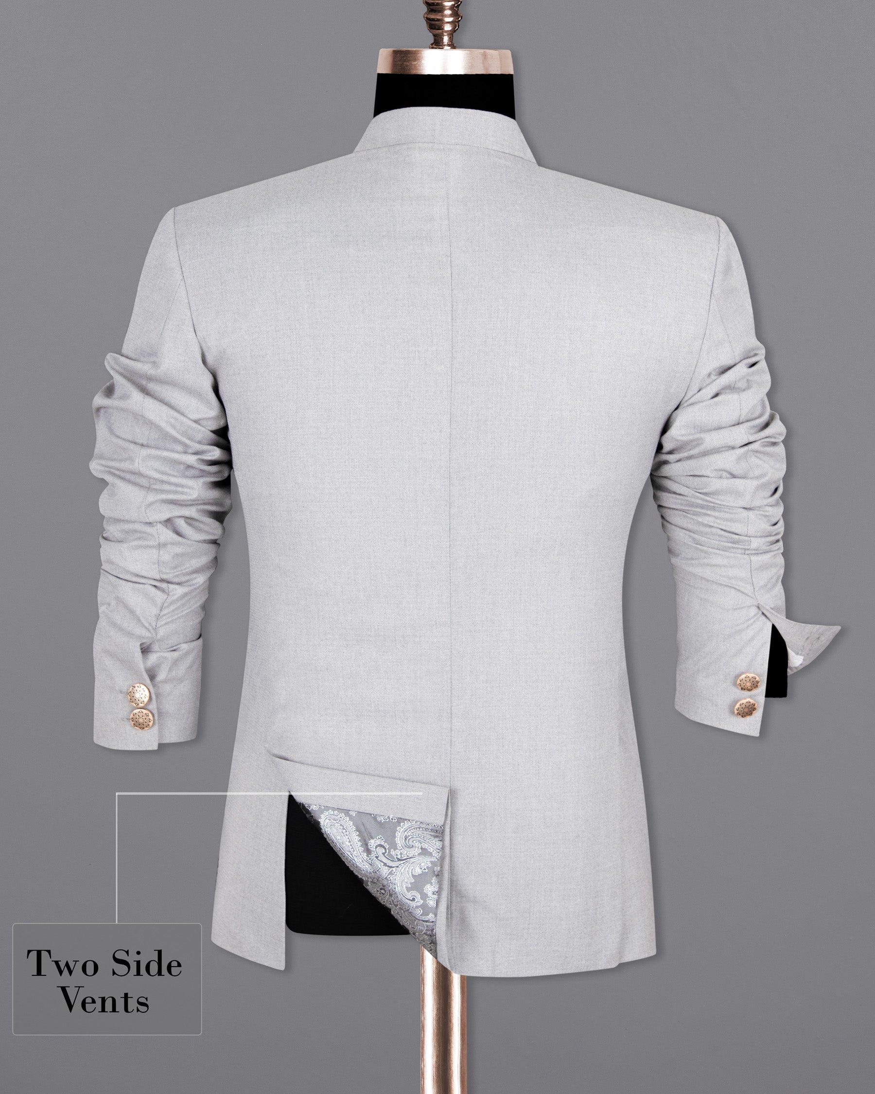 Mischka Grey Cross Buttoned Bandhgala/Mandarin Woolrich Suit ST1300-CBG-36, ST1300-CBG-38, ST1300-CBG-40, ST1300-CBG-42, ST1300-CBG-44, ST1300-CBG-46, ST1300-CBG-48, ST1300-CBG-50, ST1300-CBG-56, ST1300-CBG-52, ST1300-CBG-54, ST1300-CBG-58, ST1300-CBG-60