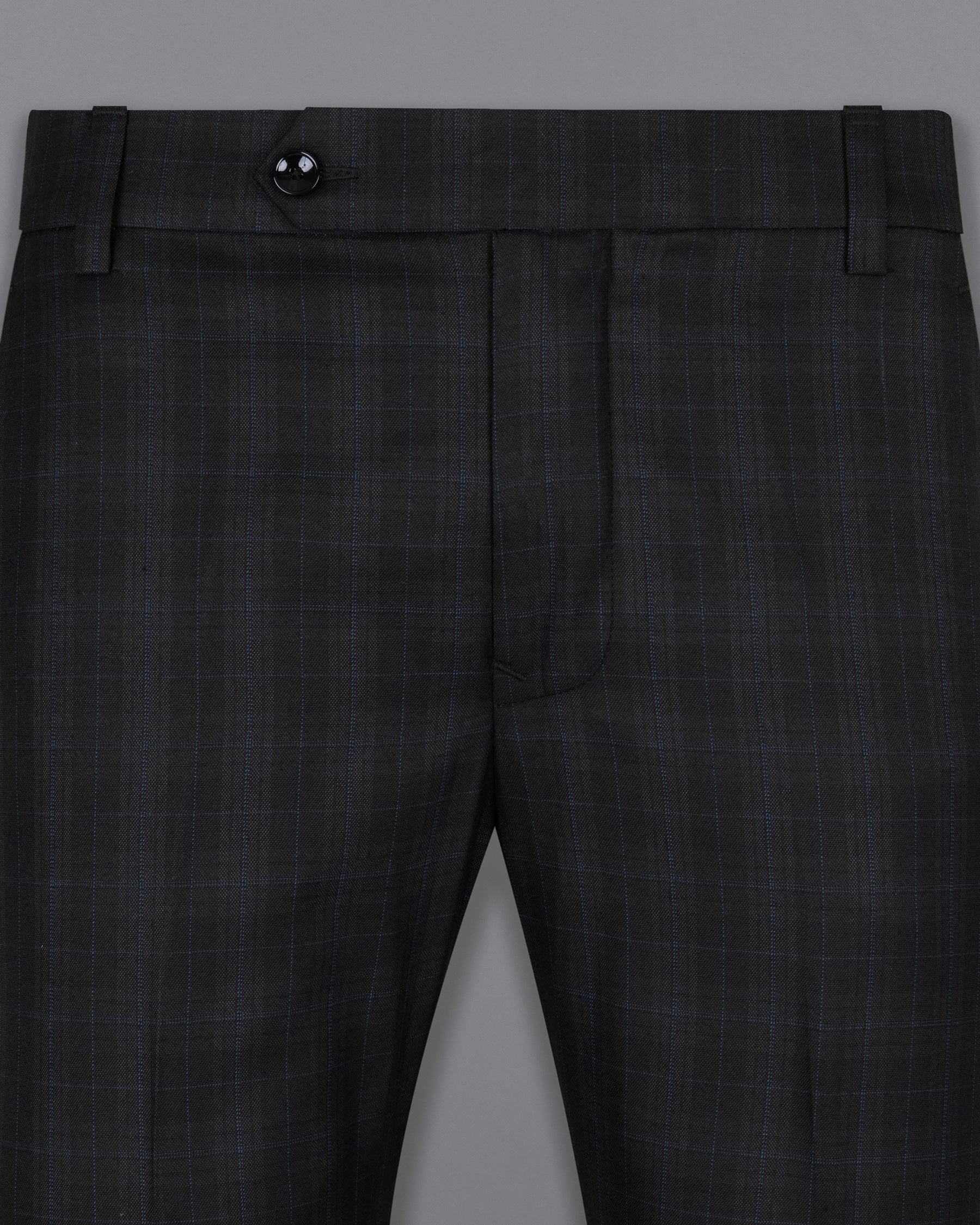 Mine Shaft Black Plaid Cross Placket Bandhgala Wool Rich Suit