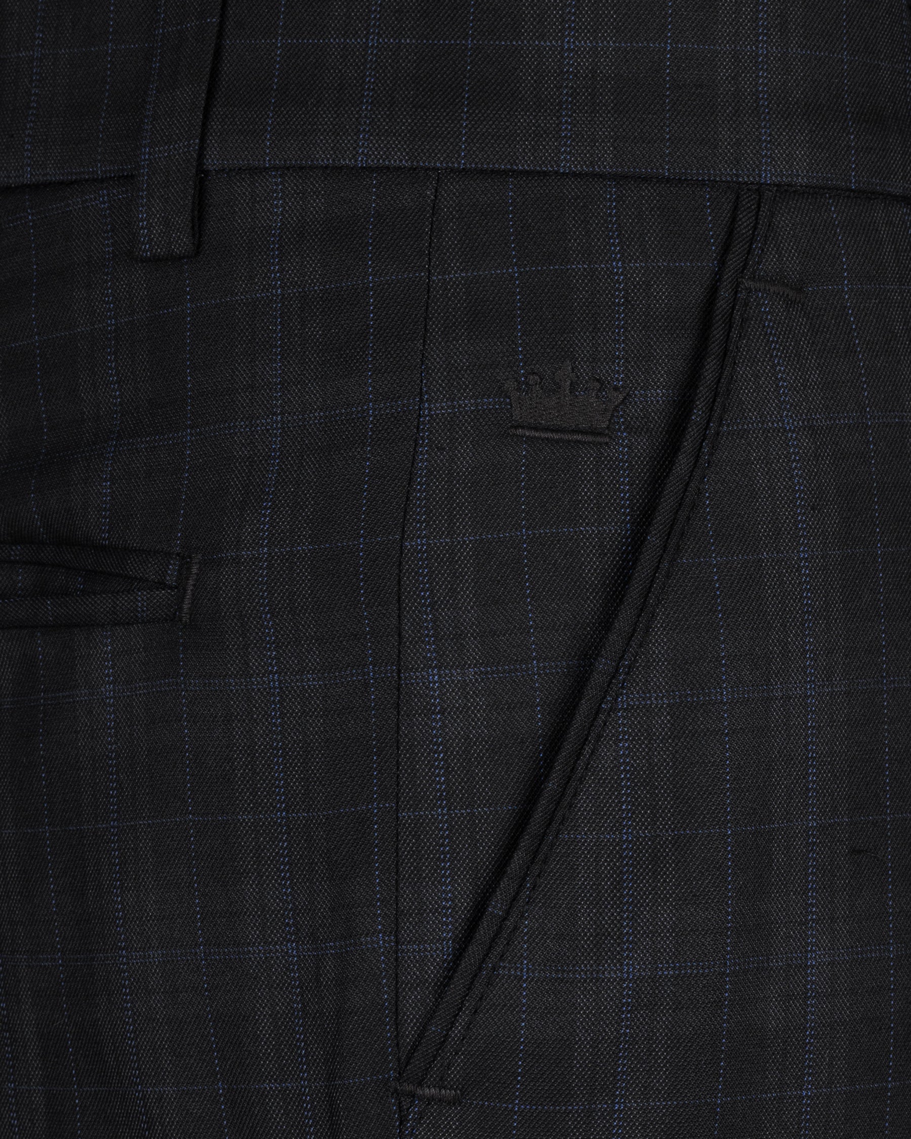 Mine Shaft Black Plaid Cross Placket Bandhgala Wool Rich Suit
