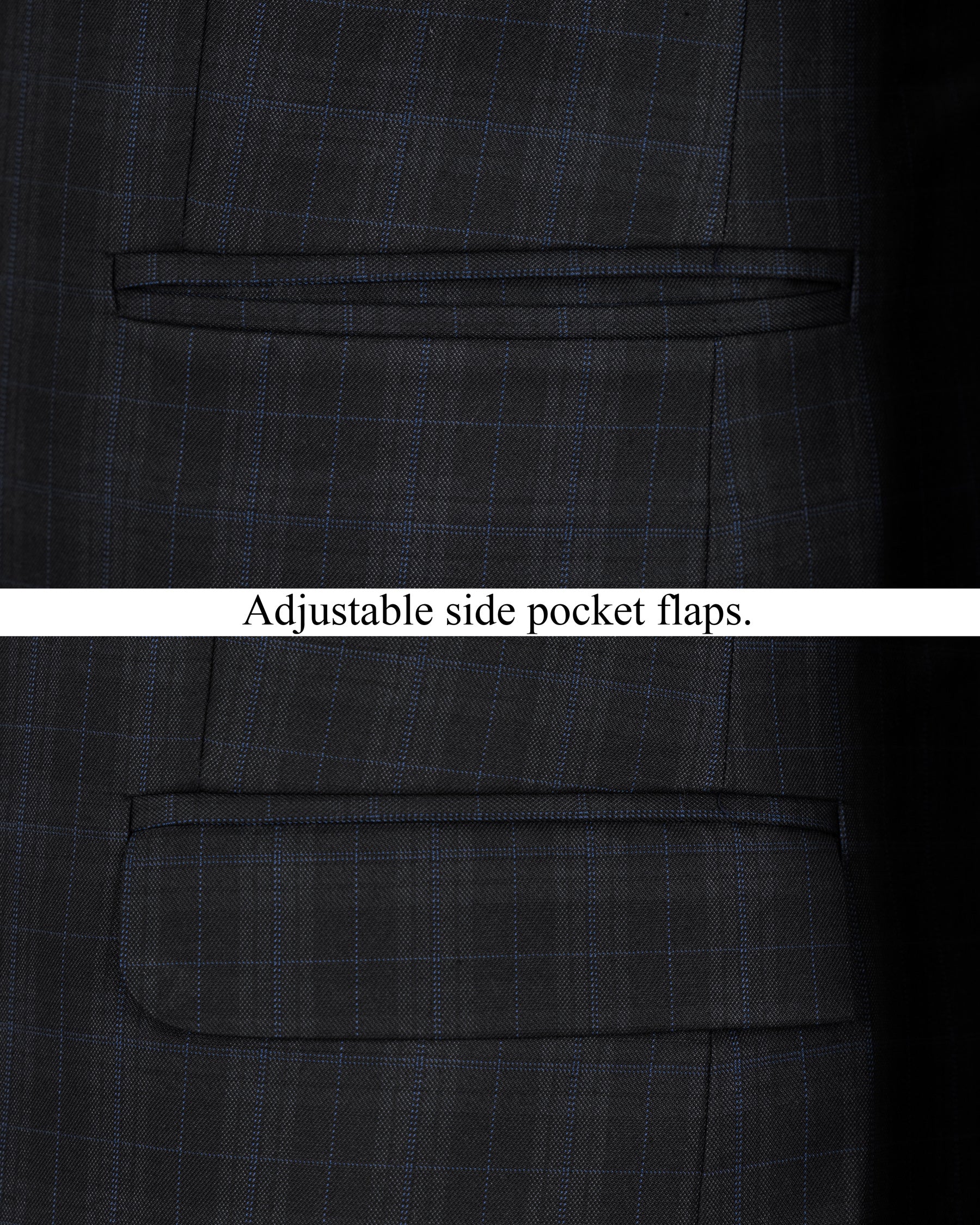 Mine Shaft Black Plaid Cross Buttoned Bandhgala Wool Rich Suit ST1387-CBG-36, ST1387-CBG-38, ST1387-CBG-40, ST1387-CBG-42, ST1387-CBG-44, ST1387-CBG-46, ST1387-CBG-48, ST1387-CBG-50, ST1387-CBG-52, ST1387-CBG-54, ST1387-CBG-56, ST1387-CBG-58, ST1387-CBG-60