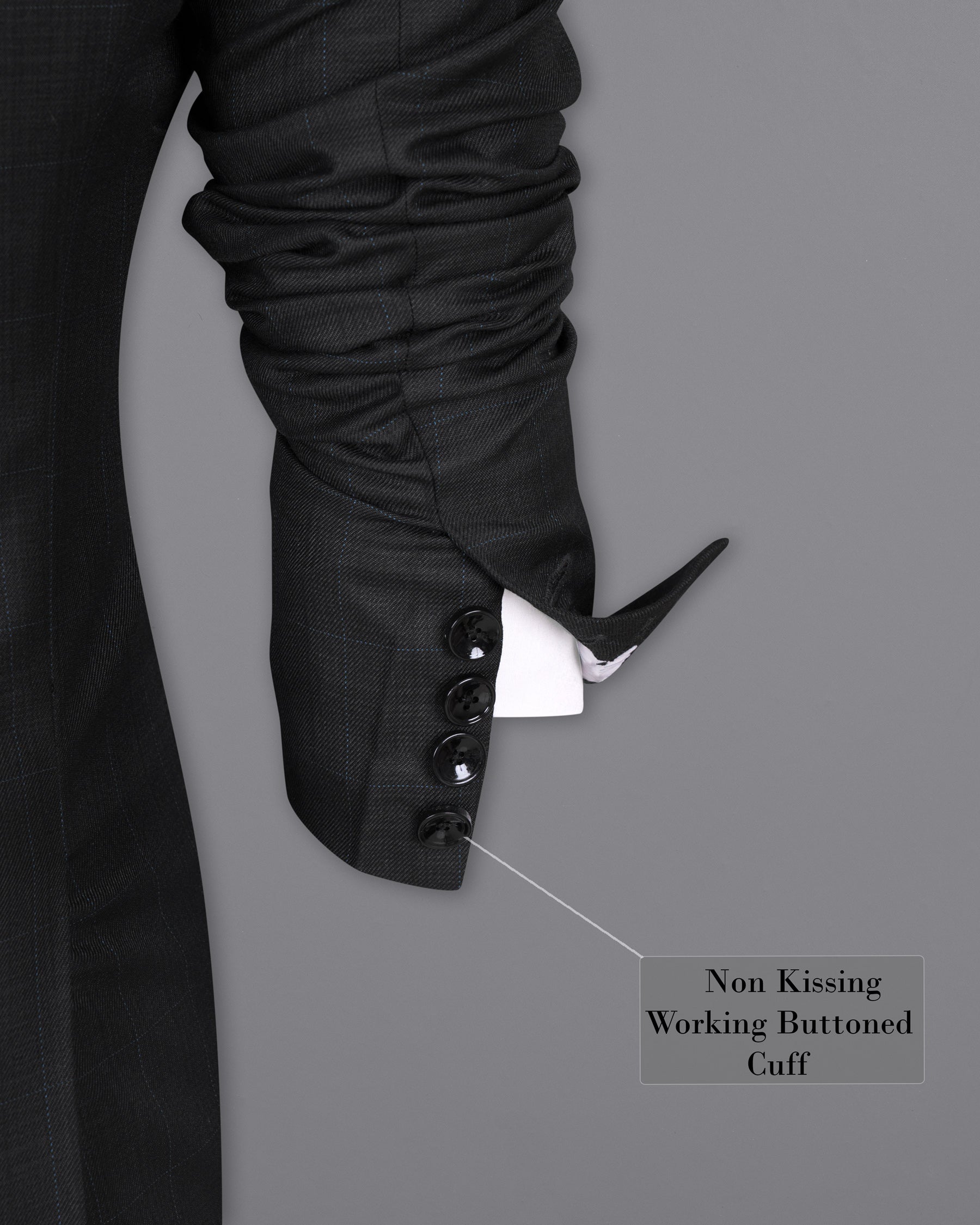 Log Cabin Black Subtle Plaid Wool Rich Suit