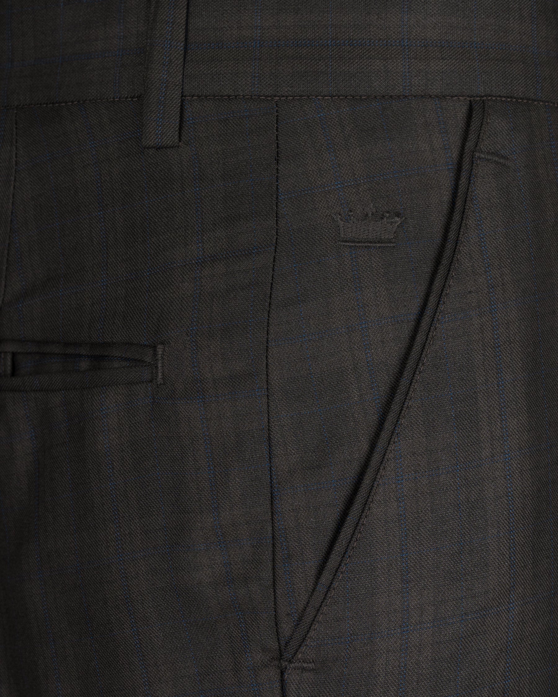 Thunder brown Plaid Cross Placket Bandhgala Wool Rich Suit