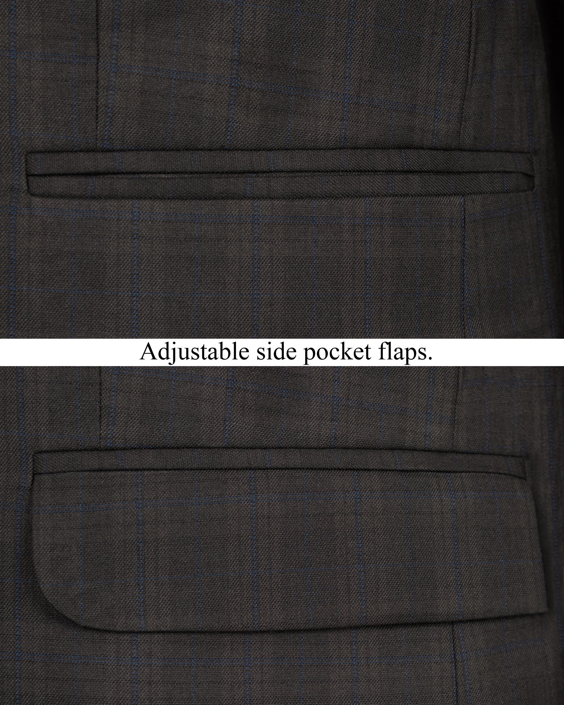 Thunder brown Plaid Cross Placket Bandhgala Wool Rich Suit