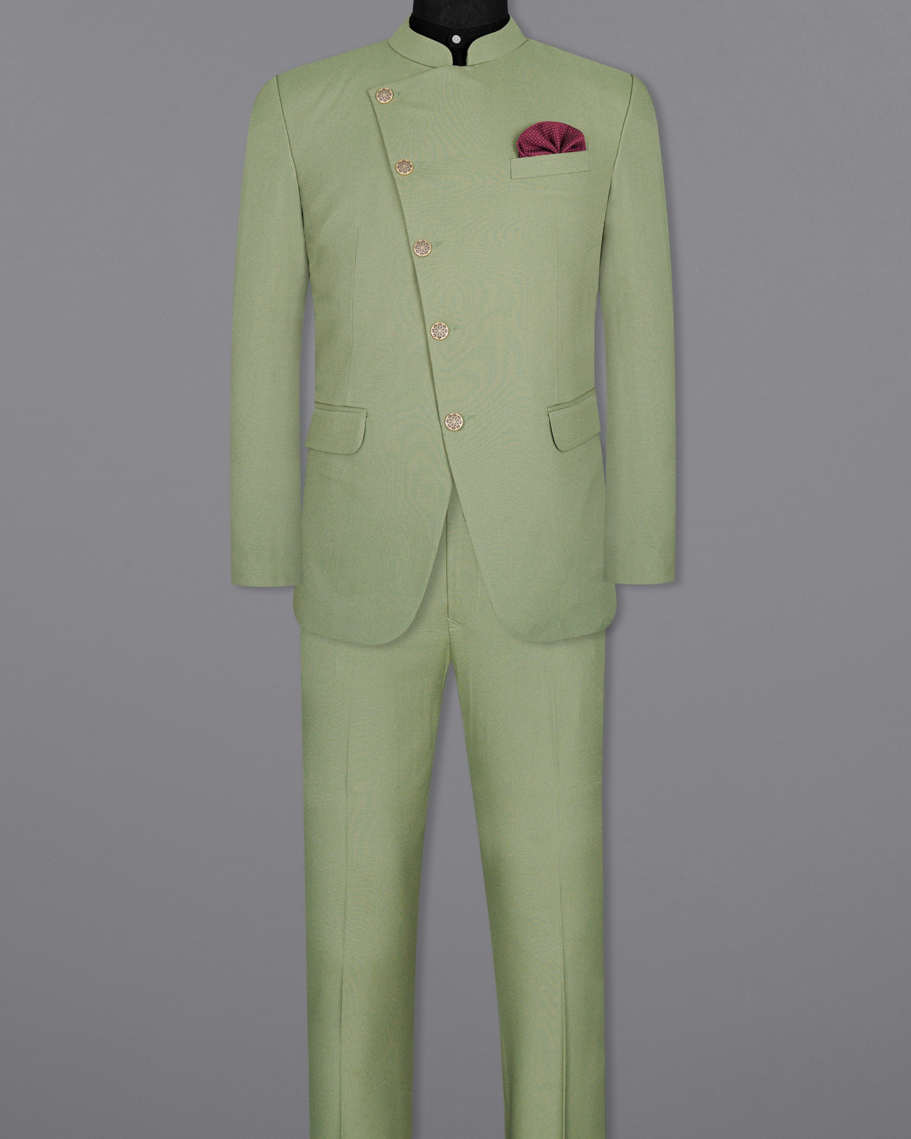Camouflage Green Cross Buttoned Bandhgala Wool rich Suit ST1437-CBG-36,ST1437-CBG-38,ST1437-CBG-40,ST1437-CBG-42,ST1437-CBG-44,ST1437-CBG-46,ST1437-CBG-48,ST1437-CBG-50,ST1437-CBG-52,ST1437-CBG-54,ST1437-CBG-56,ST1437-CBG-58,ST1437-CBG-60