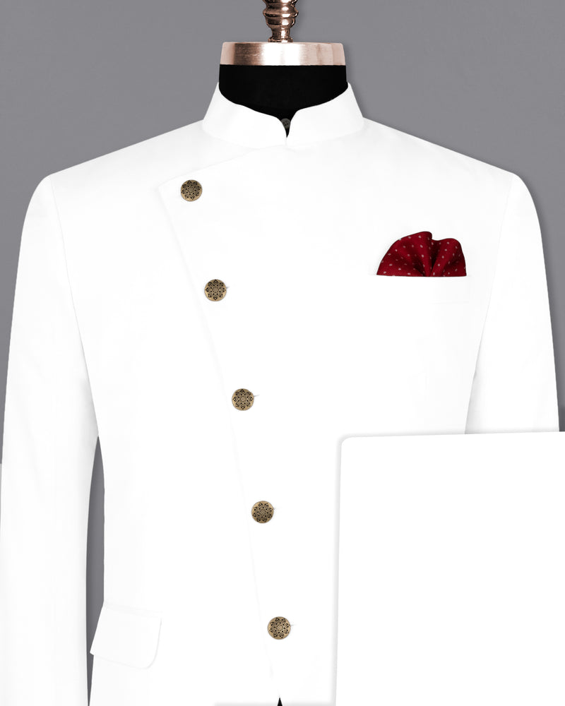 Bright white Cross Placket Premium Cotton Bandhgala Suit