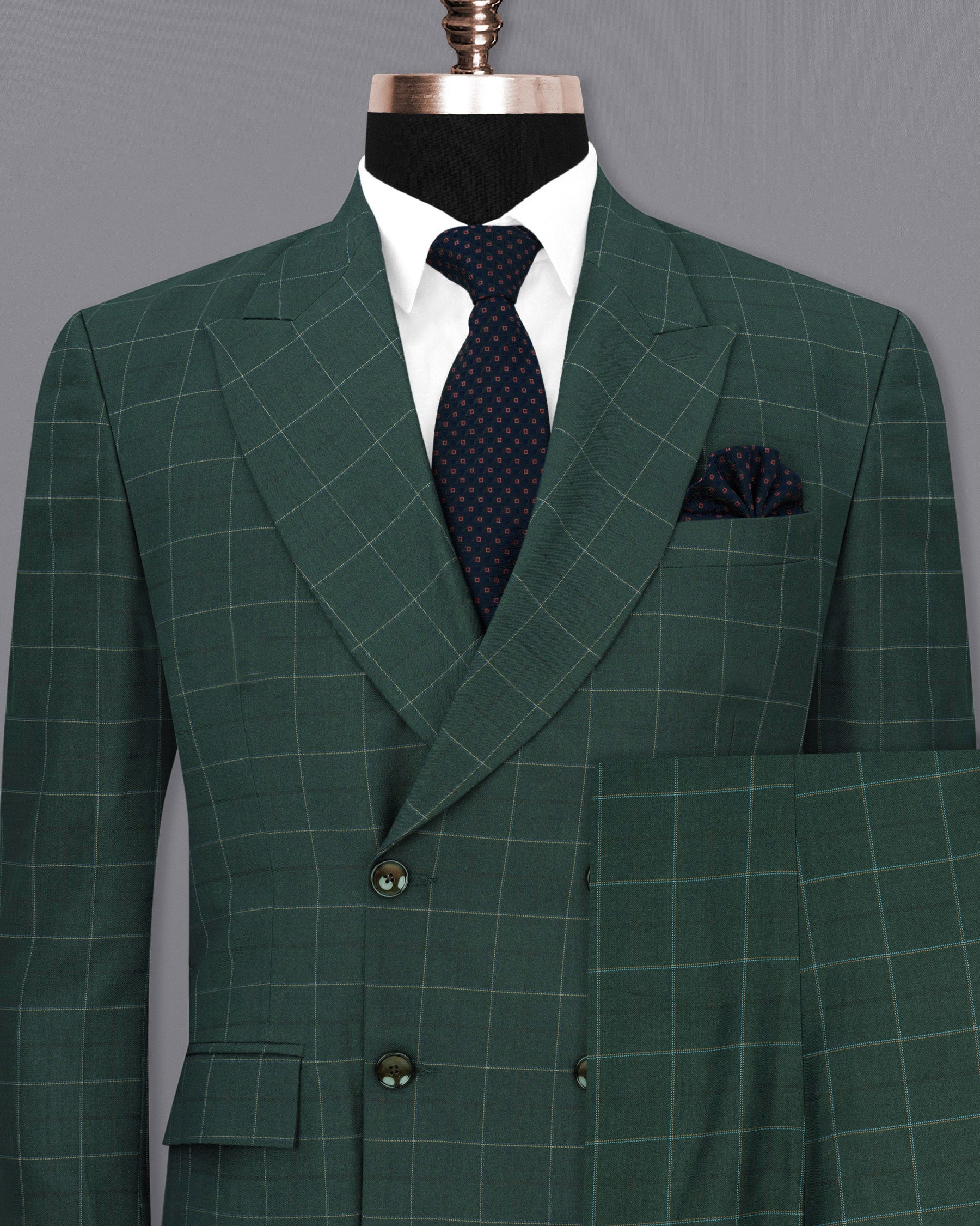 Lunar Green Super fine windowpane Double Breasted Woolrich Suit