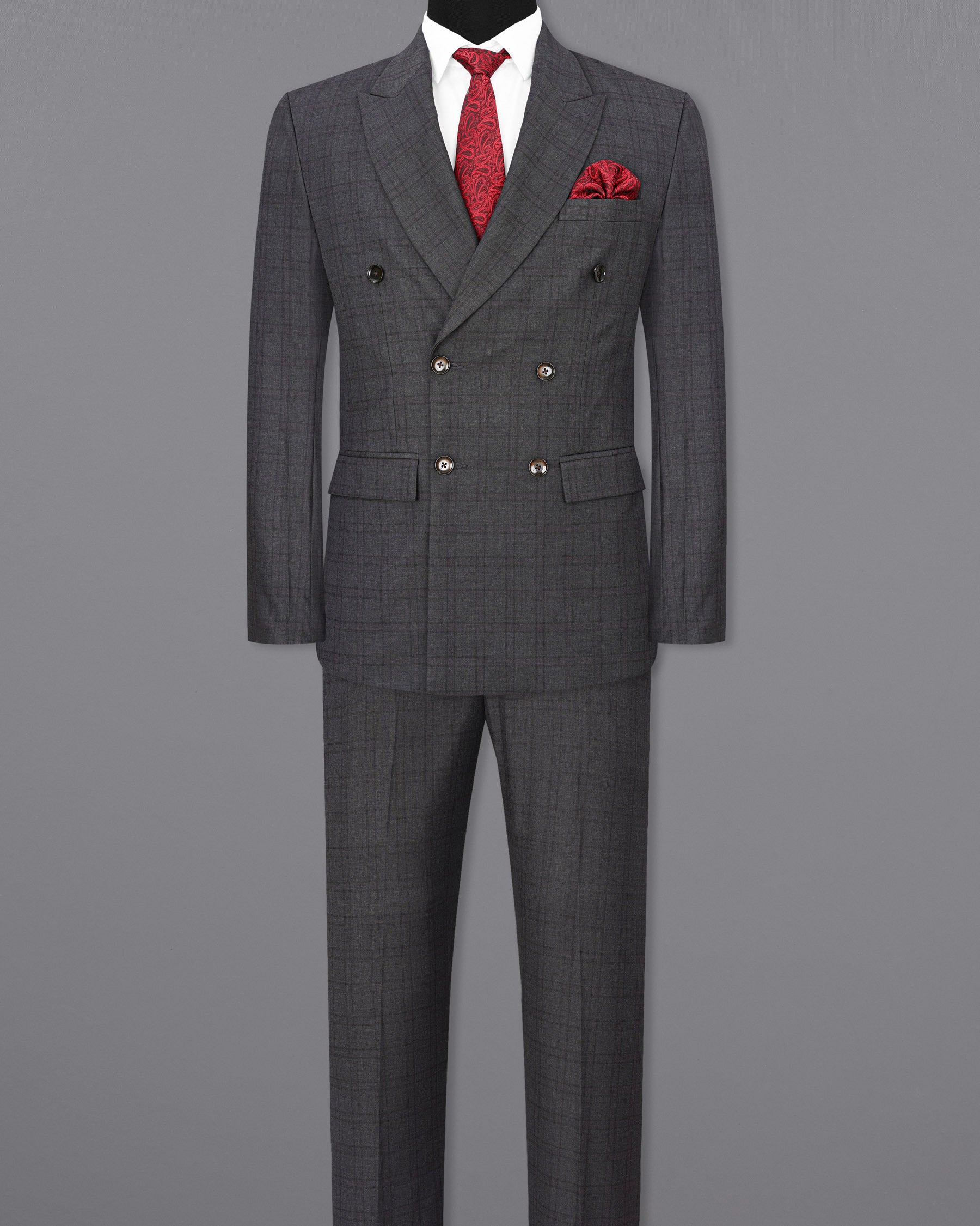 Gravel Gray Plaid Double Breasted Suit ST1887-DB-36, ST1887-DB-38, ST1887-DB-40, ST1887-DB-42, ST1887-DB-44, ST1887-DB-46, ST1887-DB-48, ST1887-DB-50, ST1887-DB-52, ST1887-DB-54, ST1887-DB-56, ST1887-DB-58, ST1887-DB-60
