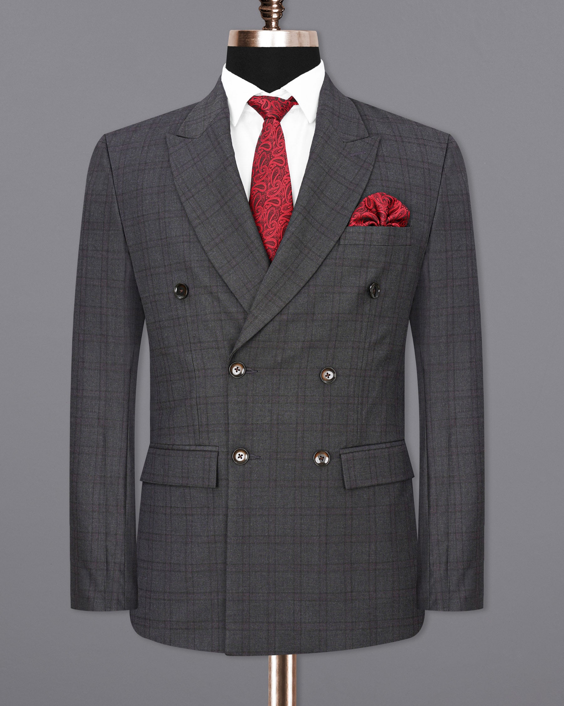 Gravel Gray Plaid Double Breasted Suit ST1887-DB-36, ST1887-DB-38, ST1887-DB-40, ST1887-DB-42, ST1887-DB-44, ST1887-DB-46, ST1887-DB-48, ST1887-DB-50, ST1887-DB-52, ST1887-DB-54, ST1887-DB-56, ST1887-DB-58, ST1887-DB-60
