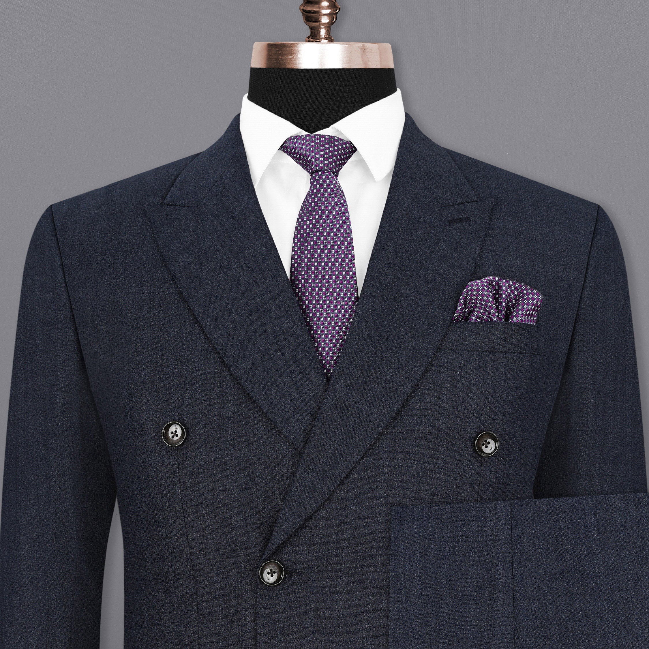 Gunmetal Blue Subtle Plaid Double Breasted Suit