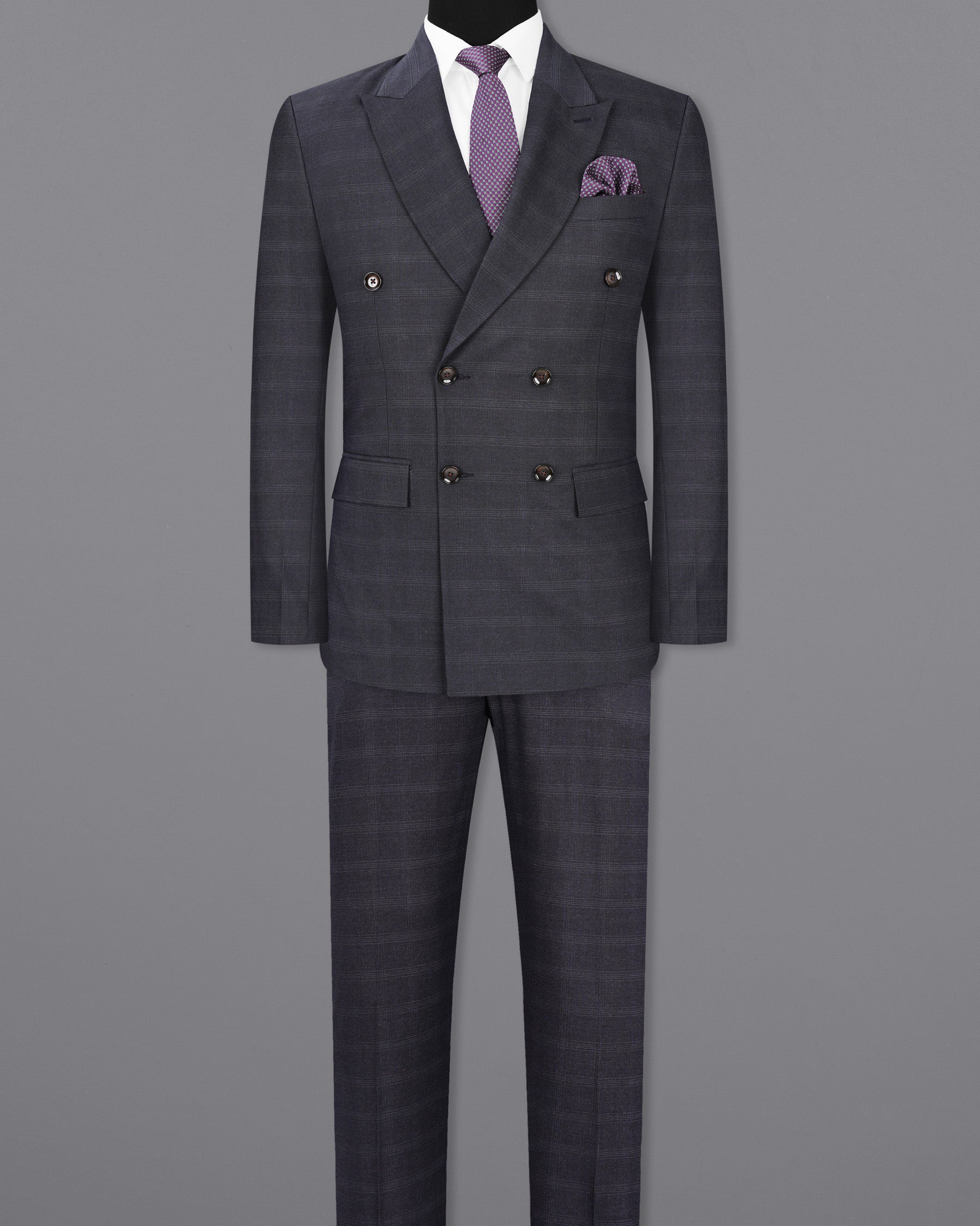 Tuatara Gray Plaid Double Breasted Suit