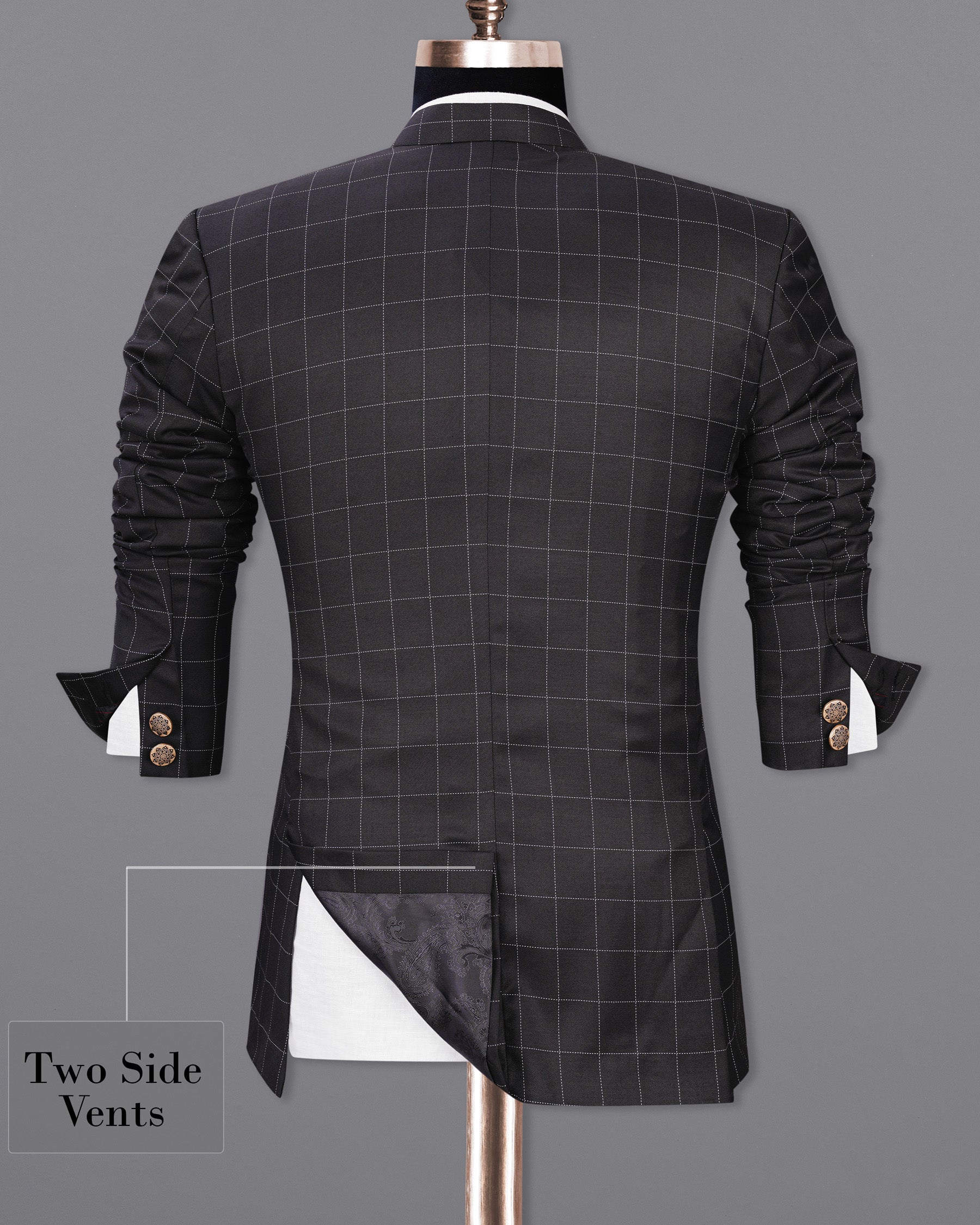 Jade Black windowpane Cross Placket Bandhgala Suit