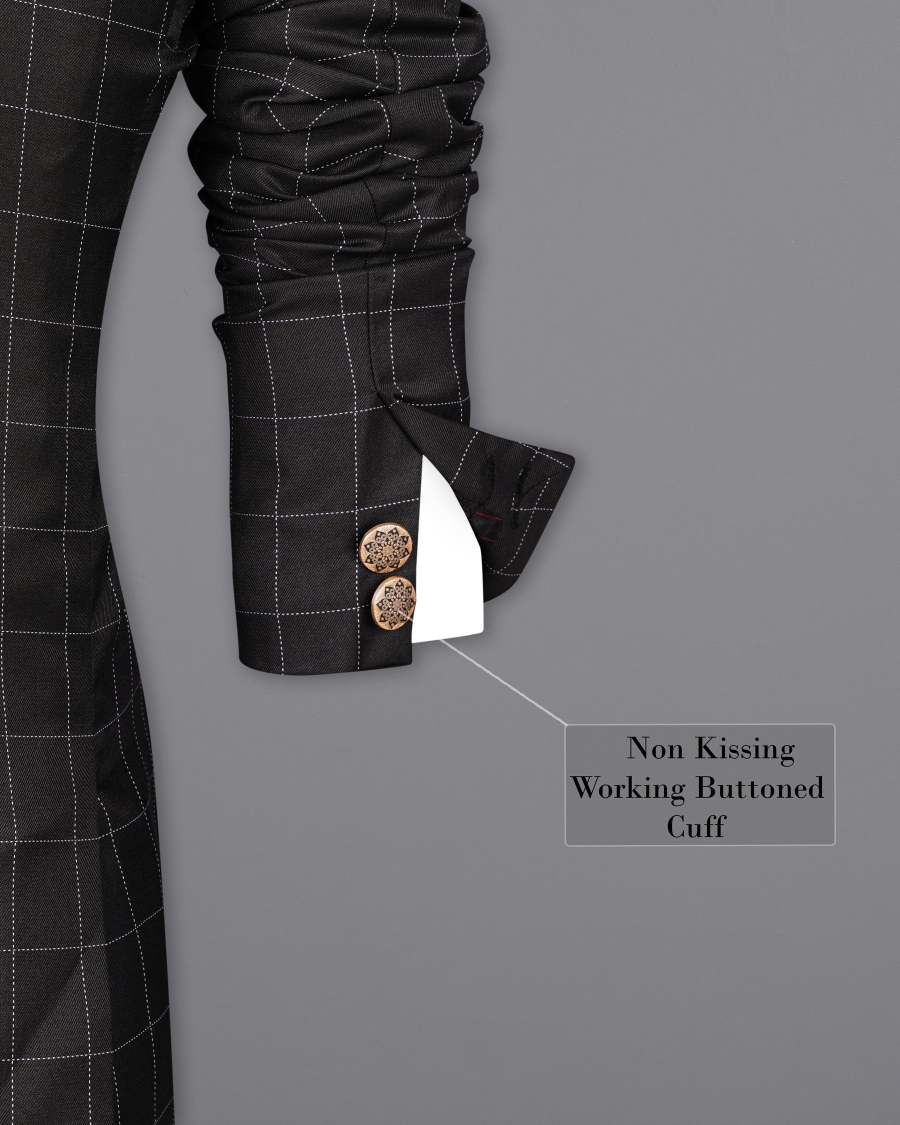 Jade Black windowpane Cross Placket Bandhgala Suit