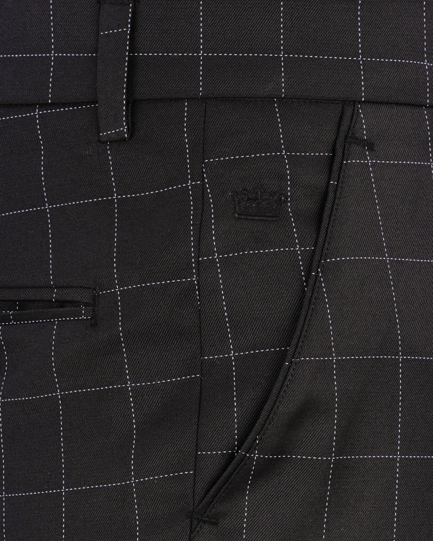 Jade Black windowpane Cross Placket Bandhgala Suit