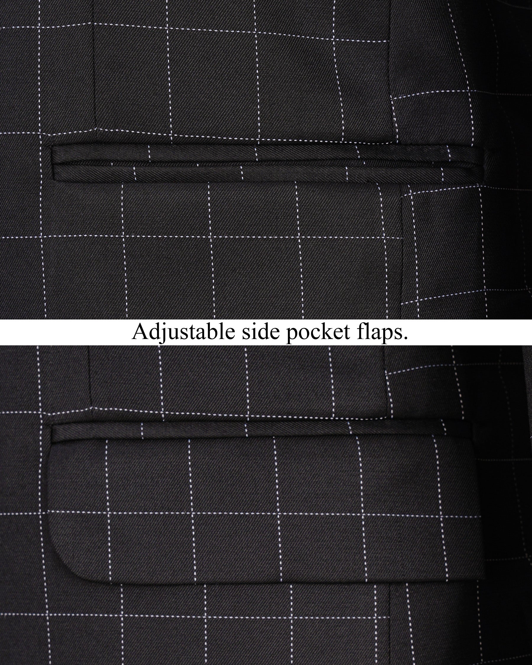 Jade Black windowpane Cross Placket Bandhgala Suit