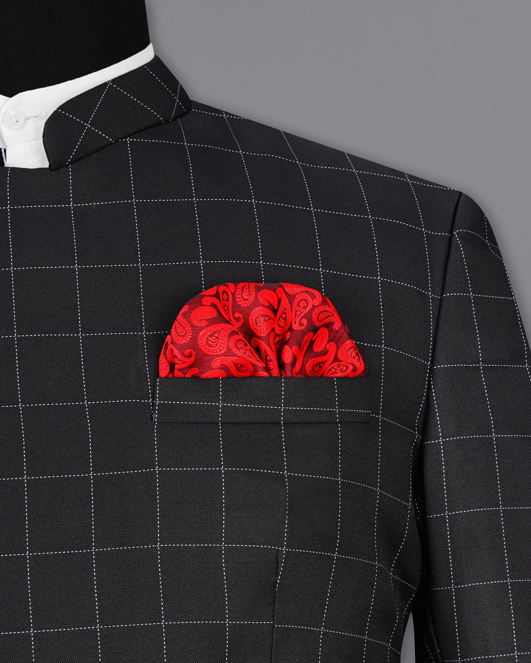 Jade Black windowpane Cross Placket Bandhgala Suit